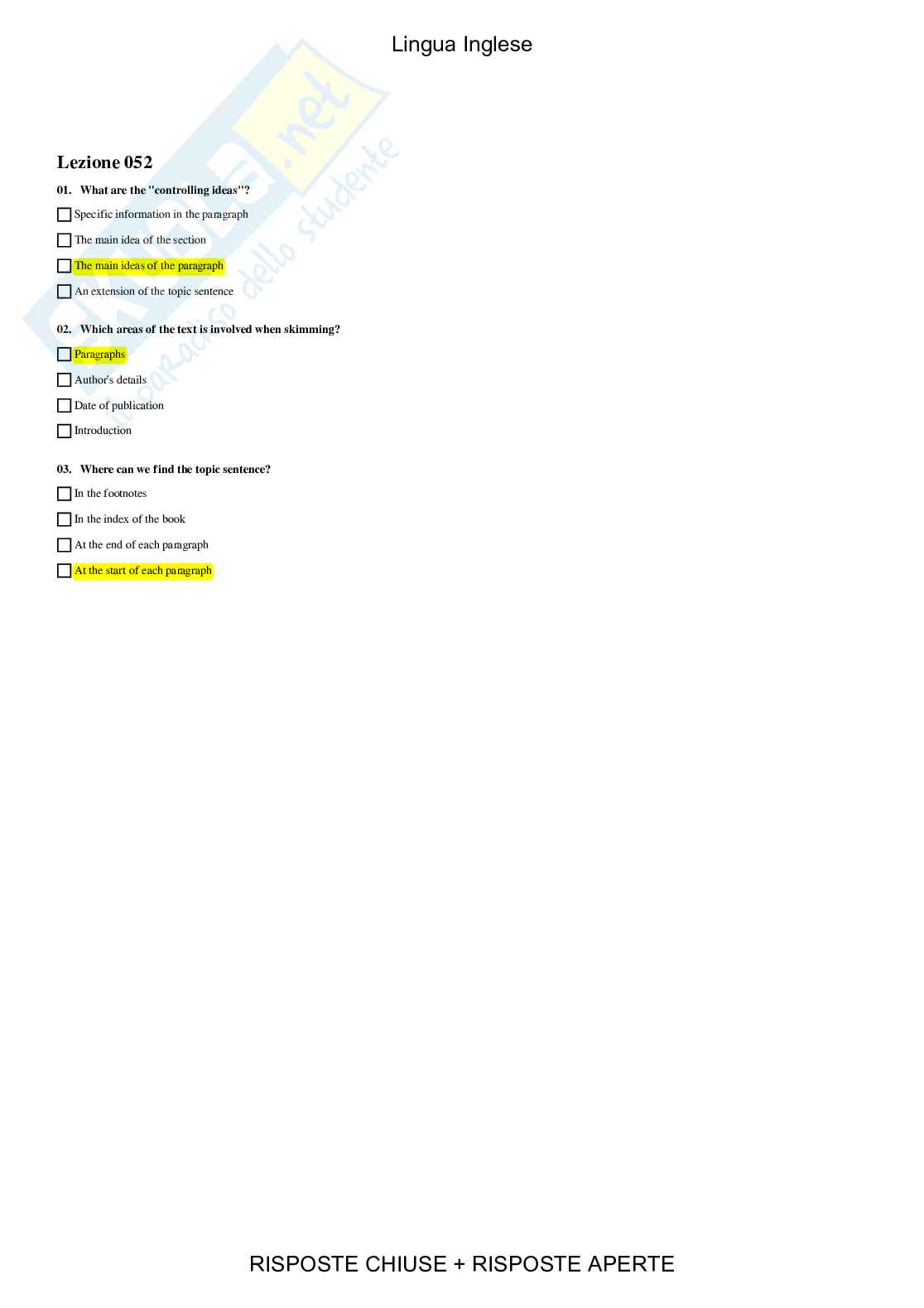 Lingua Inglese - Paniere compilato Pag. 51