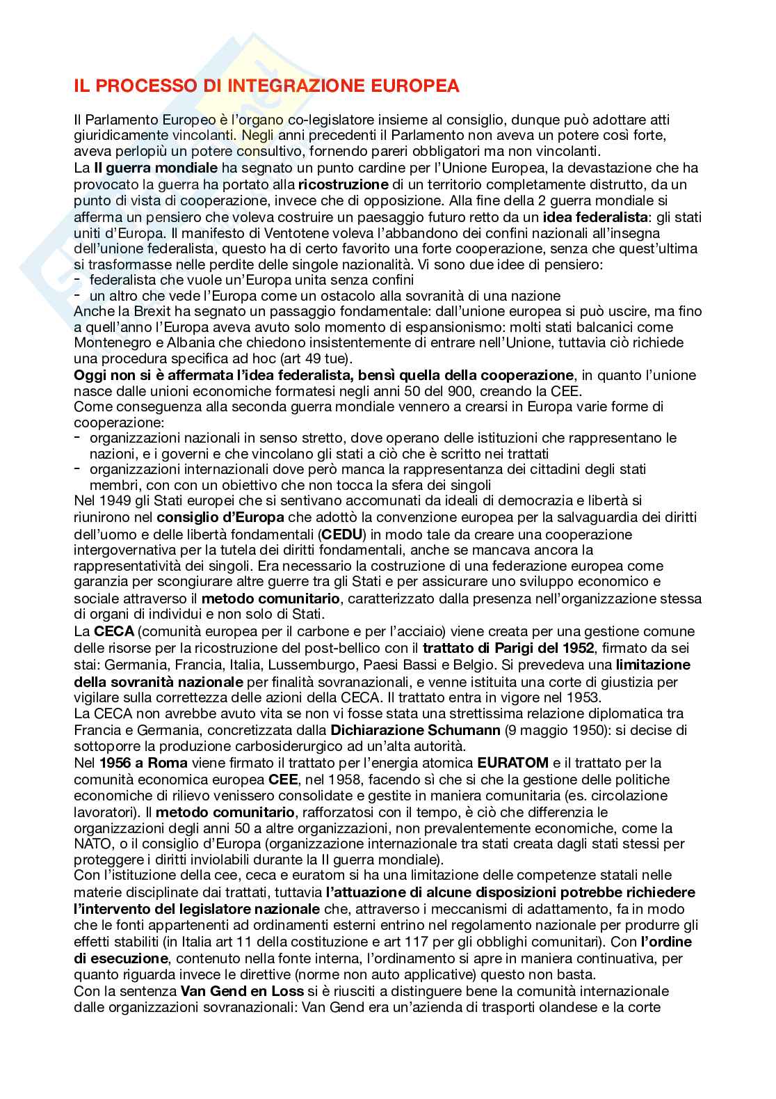 Riassunto esame Diritto dell’unione europea, Prof.
