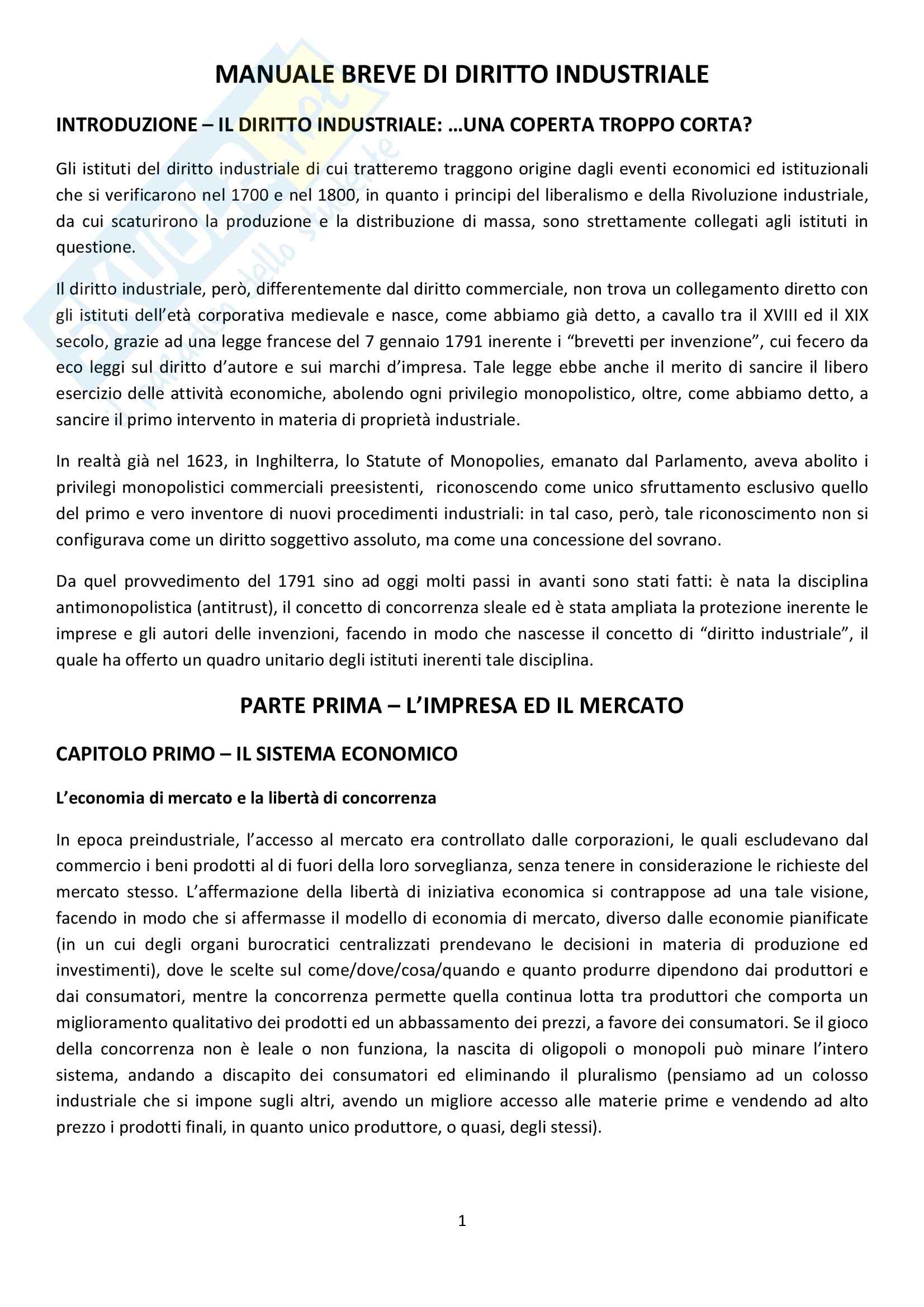Diritto industriale - Appunti Pag. 1