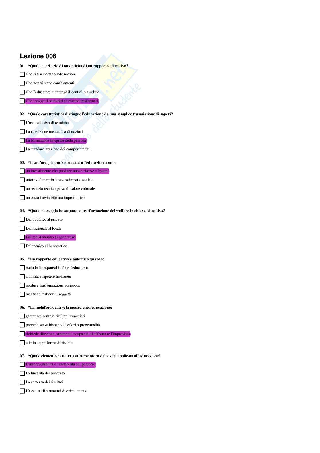 Paniere Pedagogia generale e sociale  - Risposte multiple - aggiornato (2026) Pag. 11
