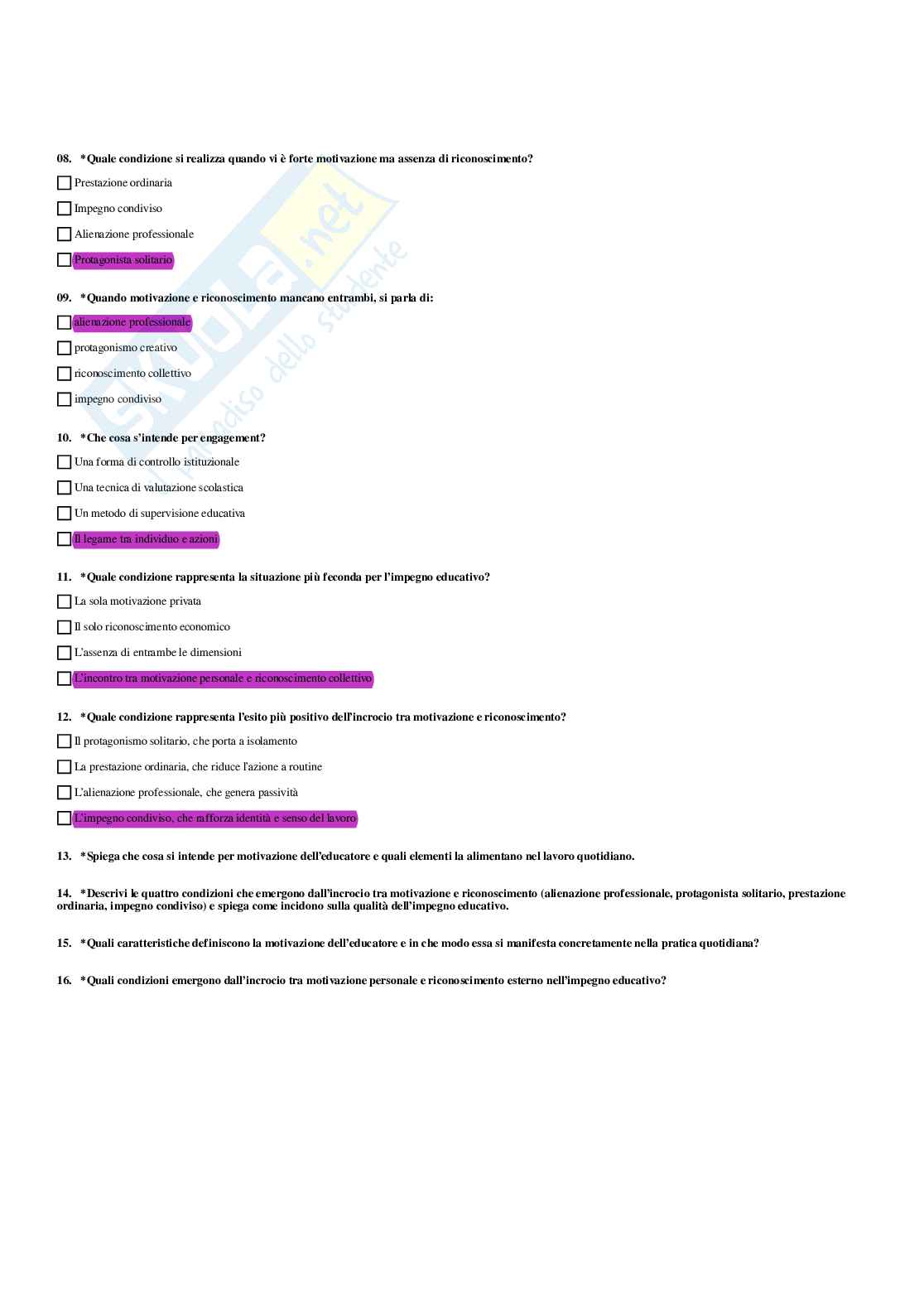 Paniere Pedagogia generale e sociale  - Risposte multiple - aggiornato (2026) Pag. 16