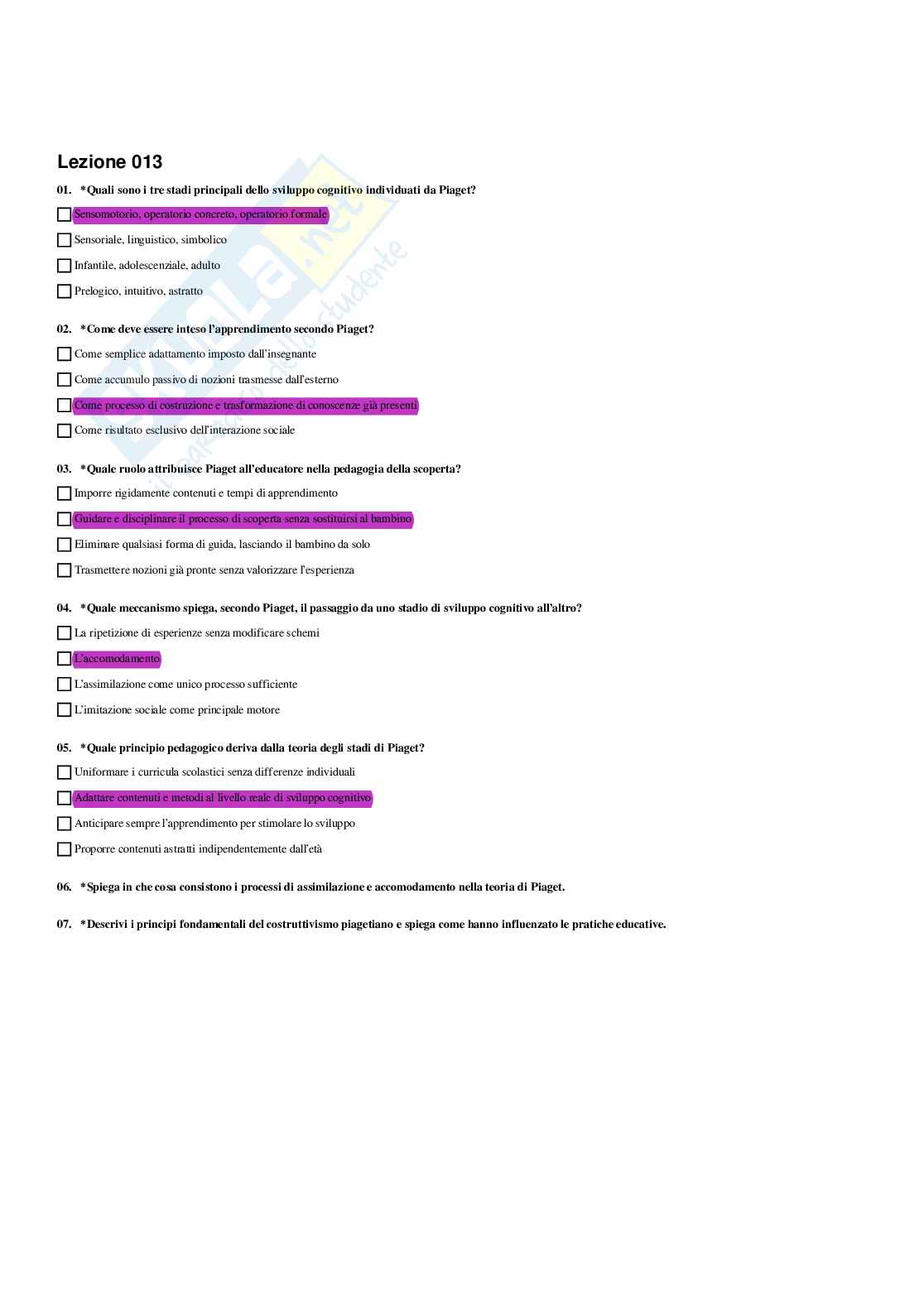 Paniere Pedagogia generale e sociale  - Risposte multiple - aggiornato (2026) Pag. 21