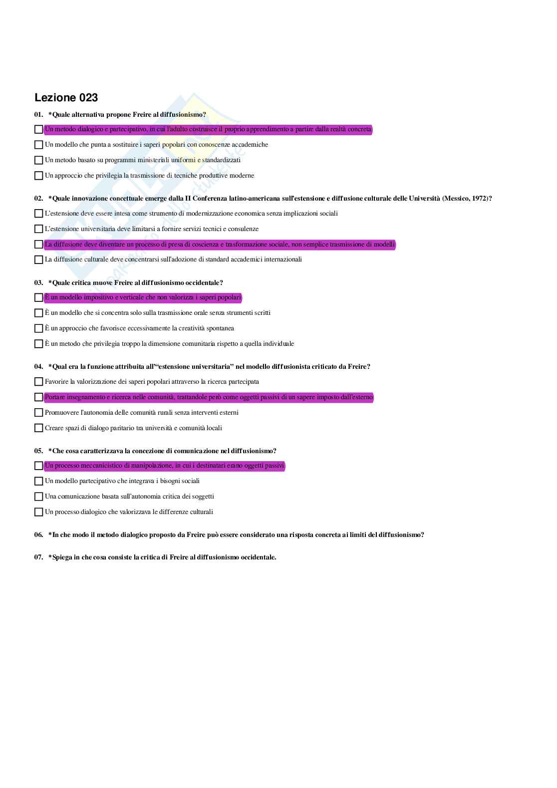 Paniere Pedagogia generale e sociale  - Risposte multiple - aggiornato (2026) Pag. 31