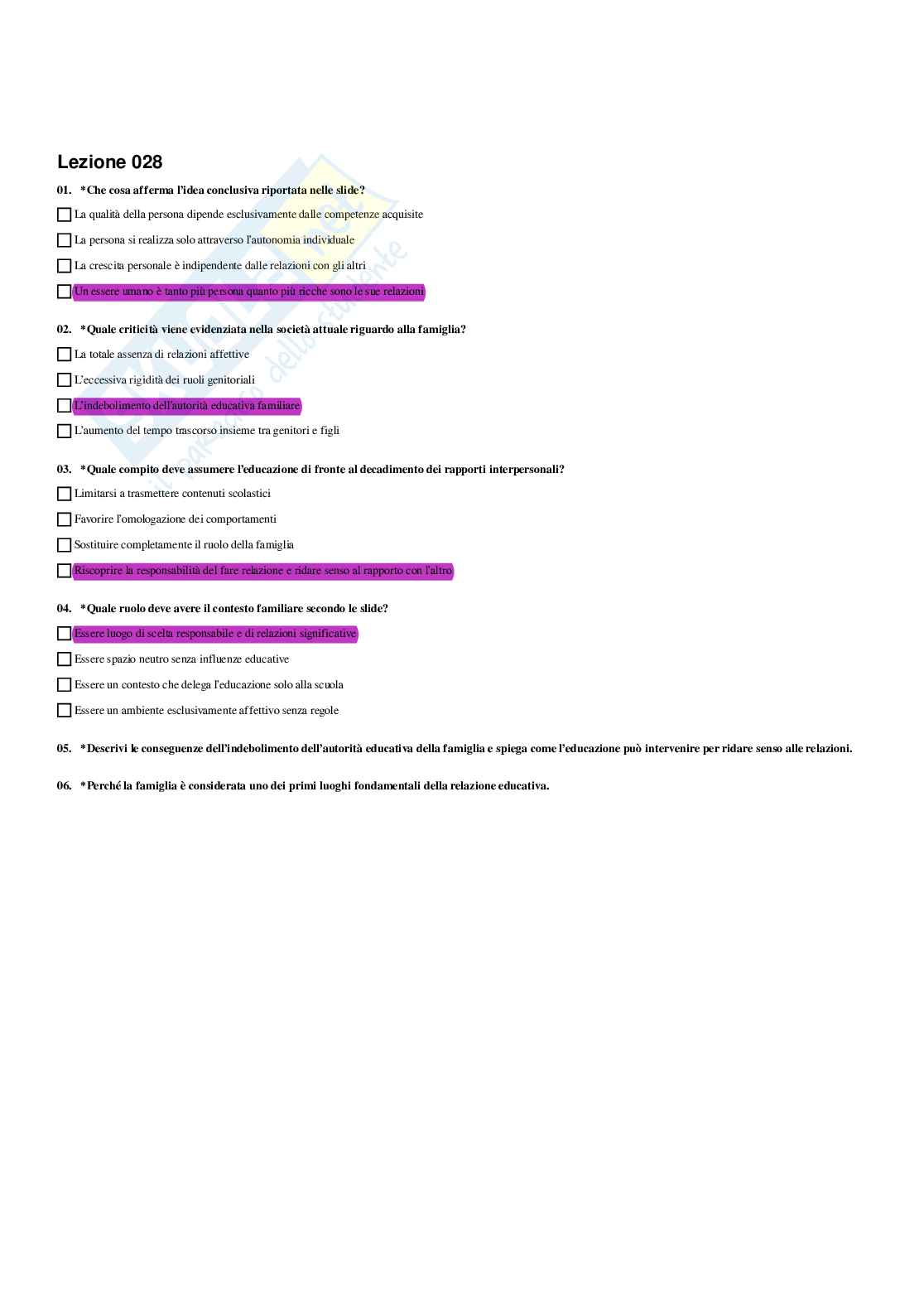 Paniere Pedagogia generale e sociale  - Risposte multiple - aggiornato (2026) Pag. 36