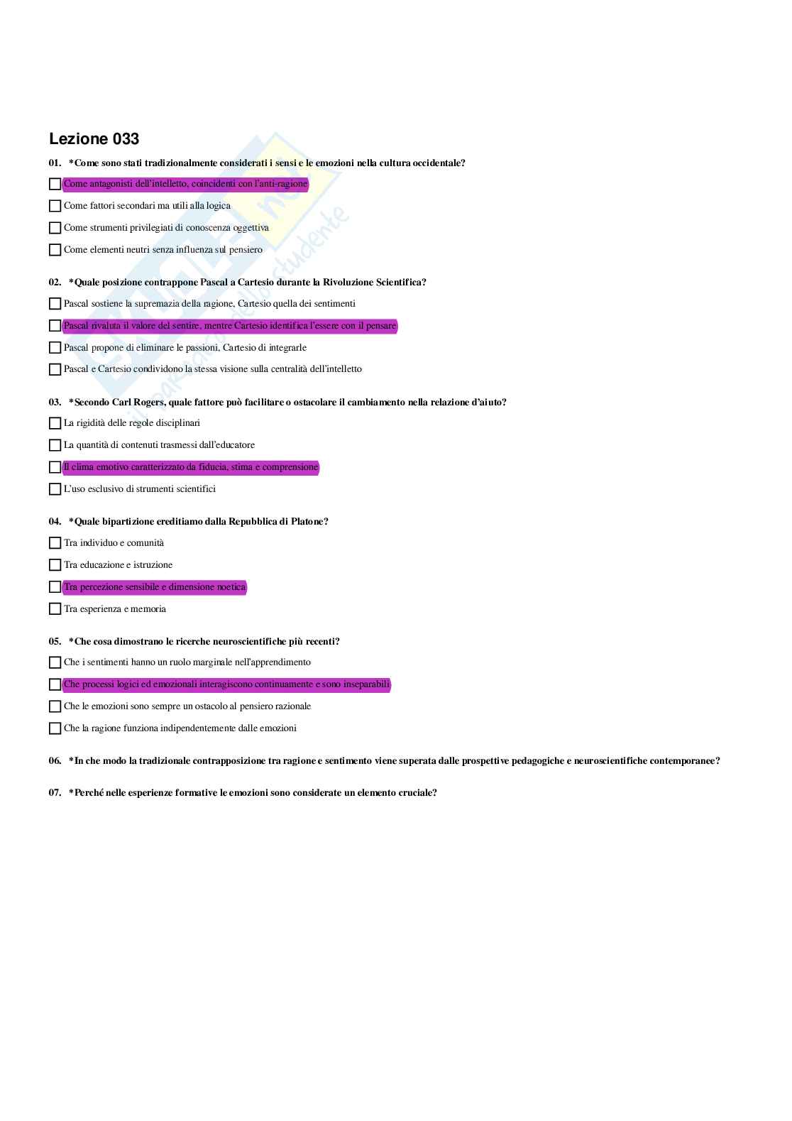 Paniere Pedagogia generale e sociale  - Risposte multiple - aggiornato (2026) Pag. 41