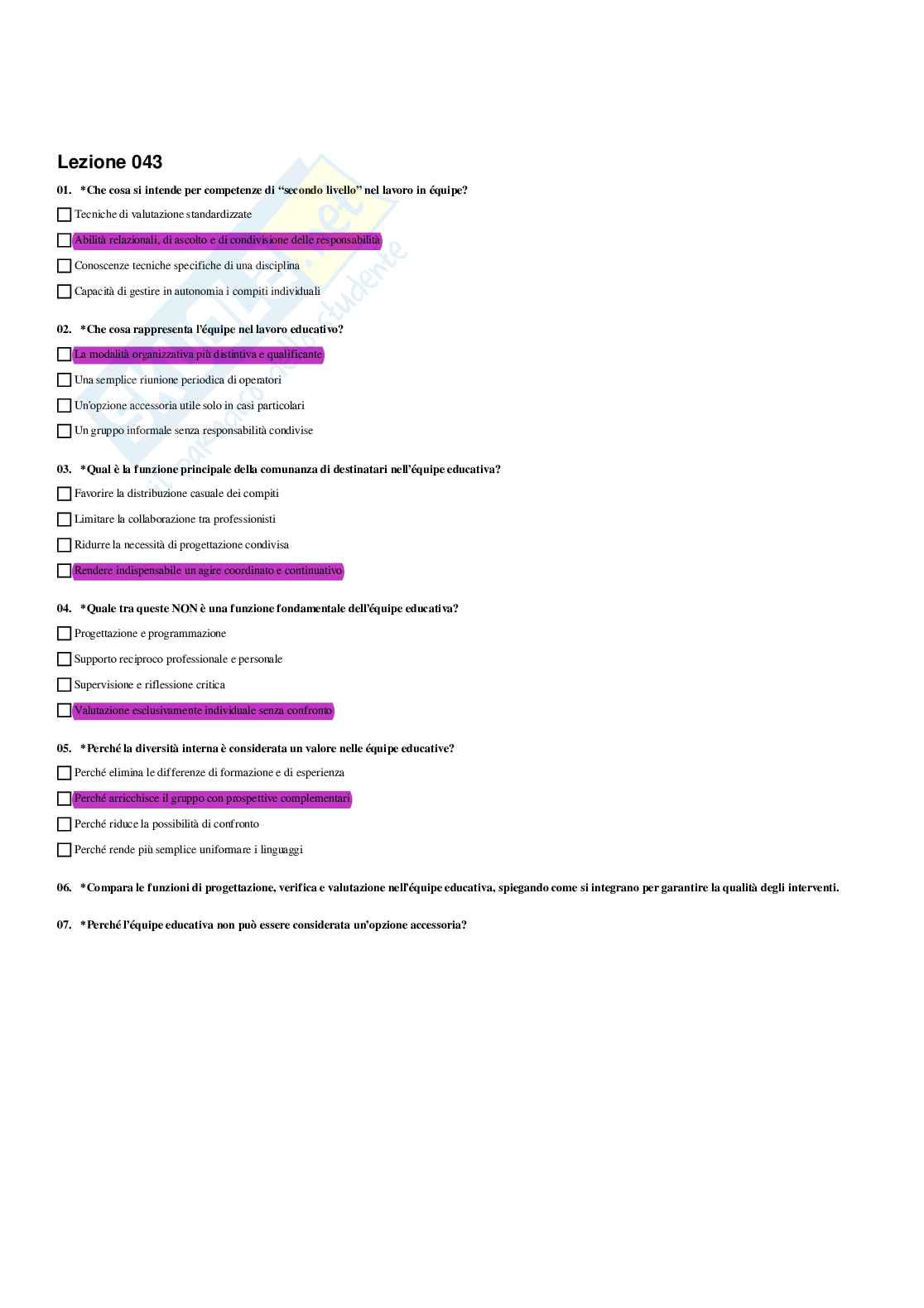 Paniere Pedagogia generale e sociale  - Risposte multiple - aggiornato (2026) Pag. 51