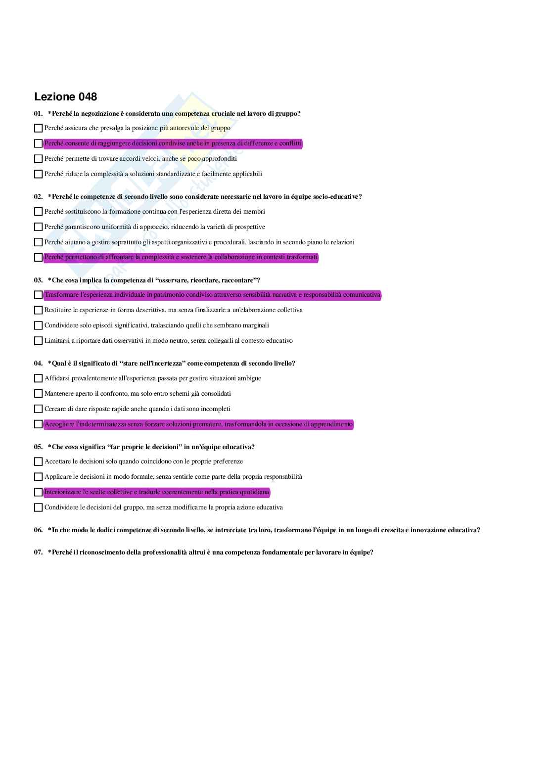 Paniere Pedagogia generale e sociale  - Risposte multiple - aggiornato (2026) Pag. 56