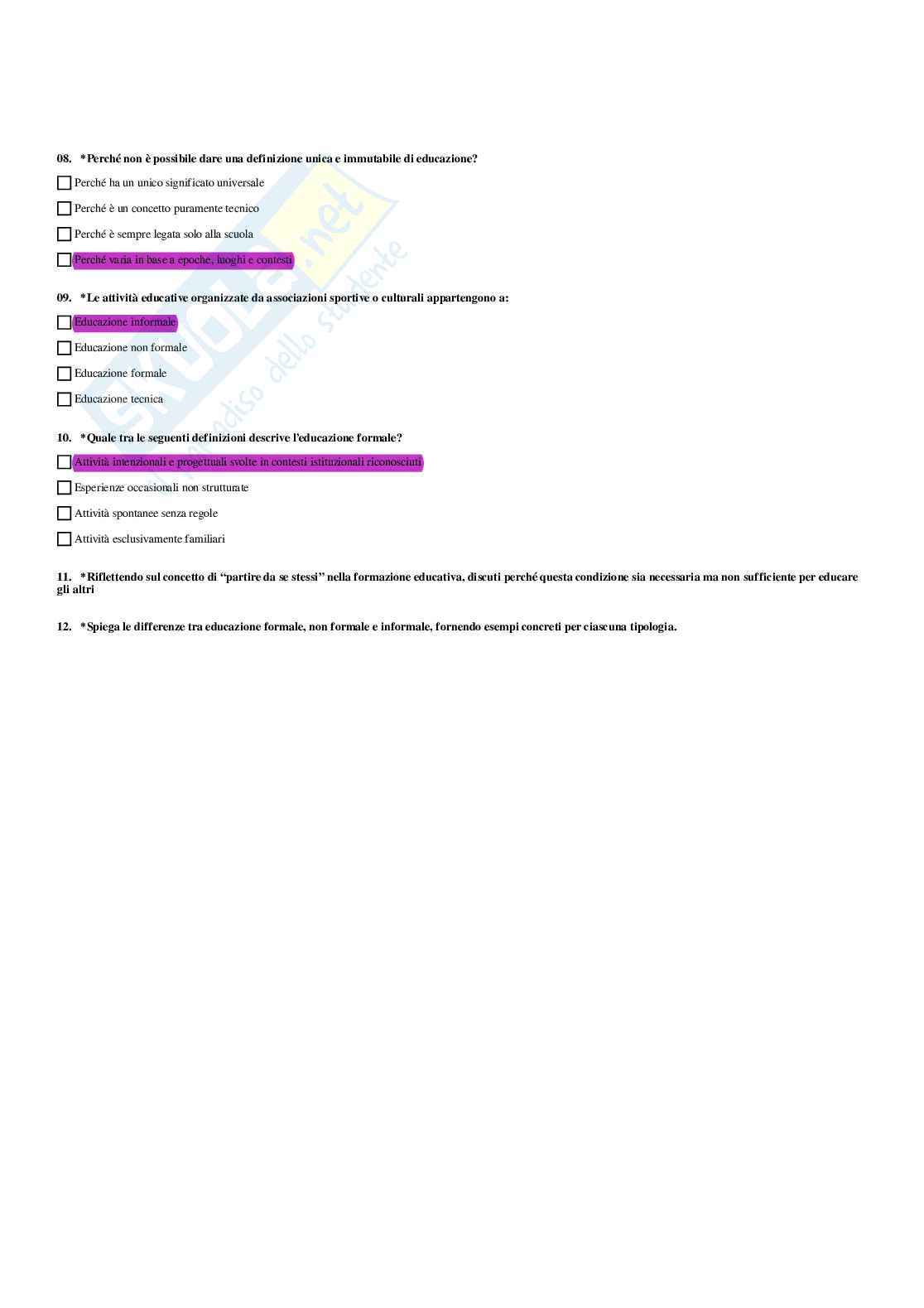 Paniere Pedagogia generale e sociale  - Risposte multiple - aggiornato (2026) Pag. 6
