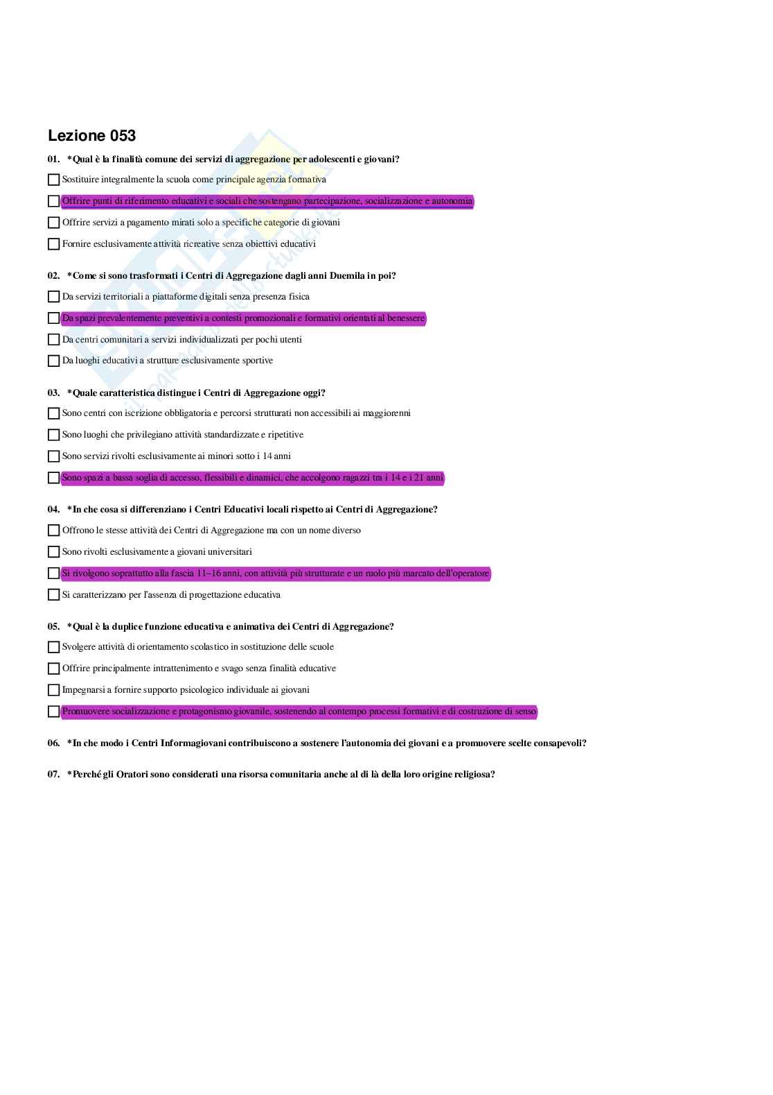 Paniere Pedagogia generale e sociale  - Risposte multiple - aggiornato (2026) Pag. 61