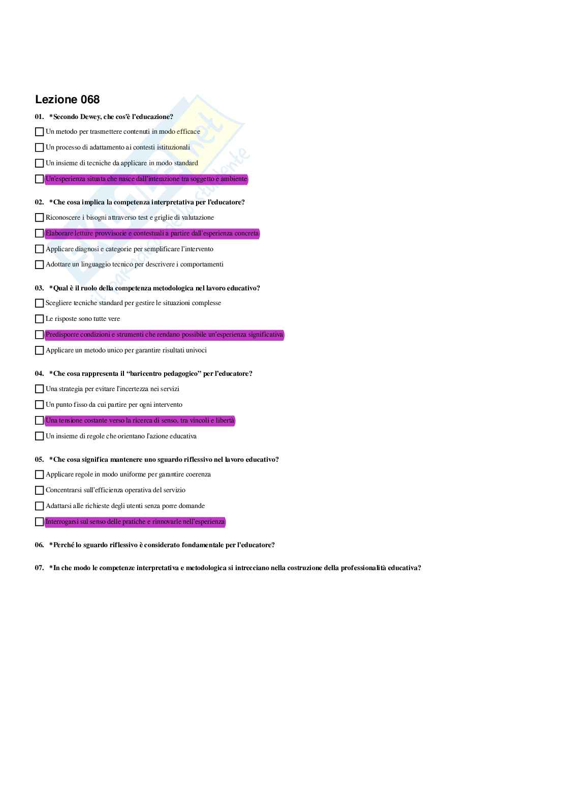 Paniere Pedagogia generale e sociale  - Risposte multiple - aggiornato (2026) Pag. 76