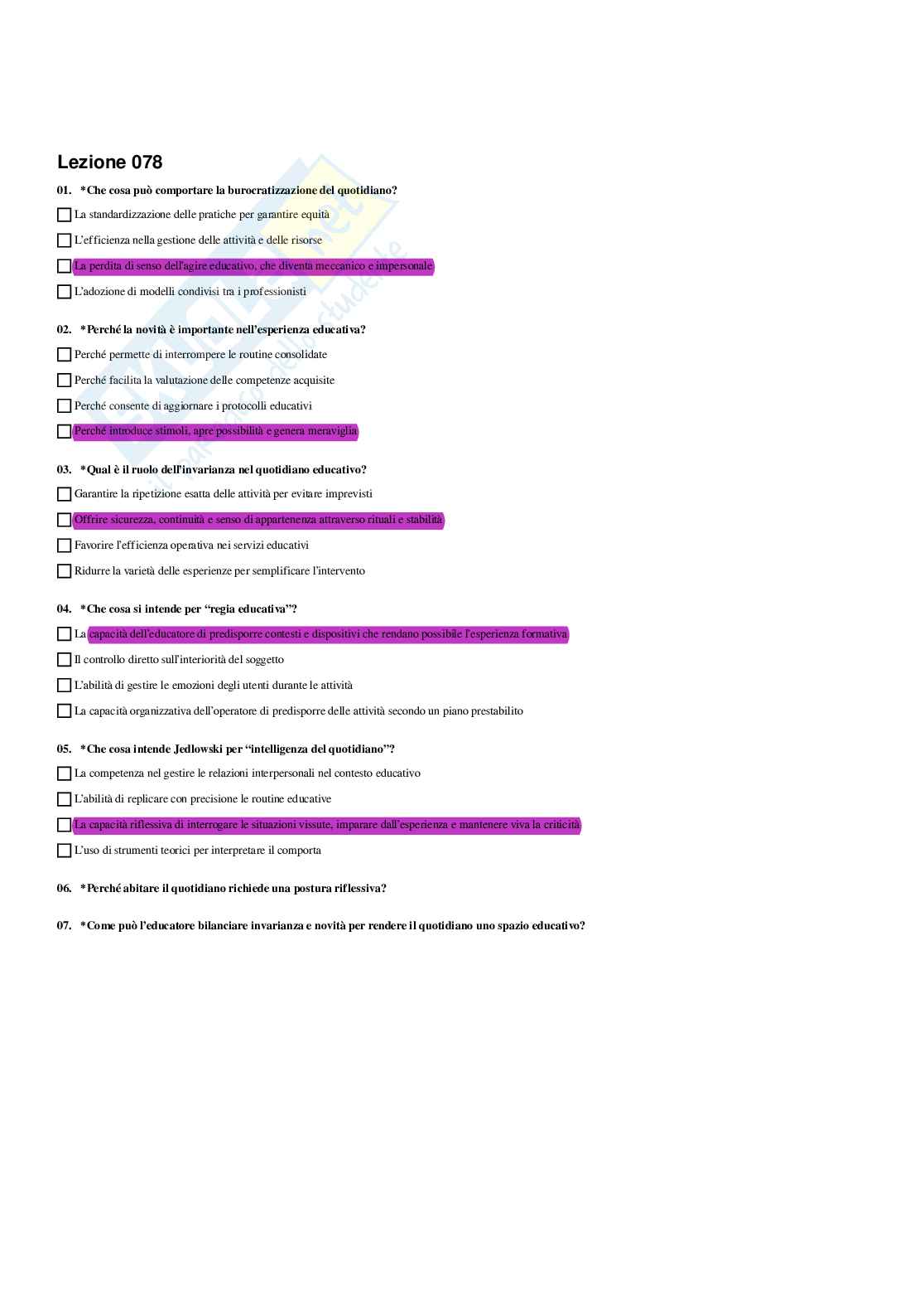 Paniere Pedagogia generale e sociale  - Risposte multiple - aggiornato (2026) Pag. 86