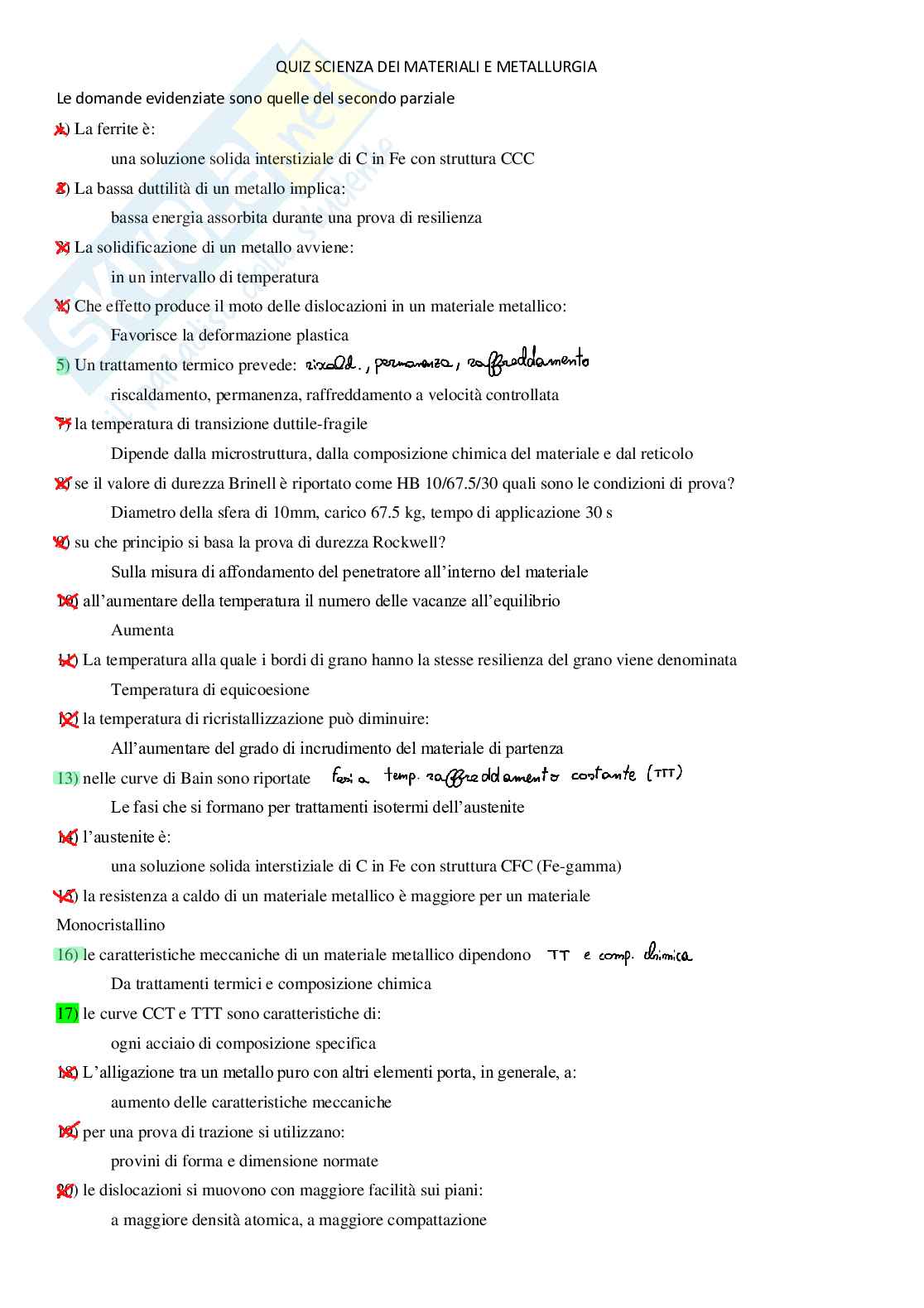 Esami a crocette Scienza dei materiali e metallurgia Pag. 1