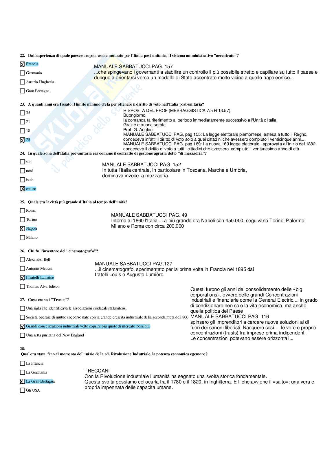 Paniere Storia contemporanea - Risposte multiple (2026) Pag. 6