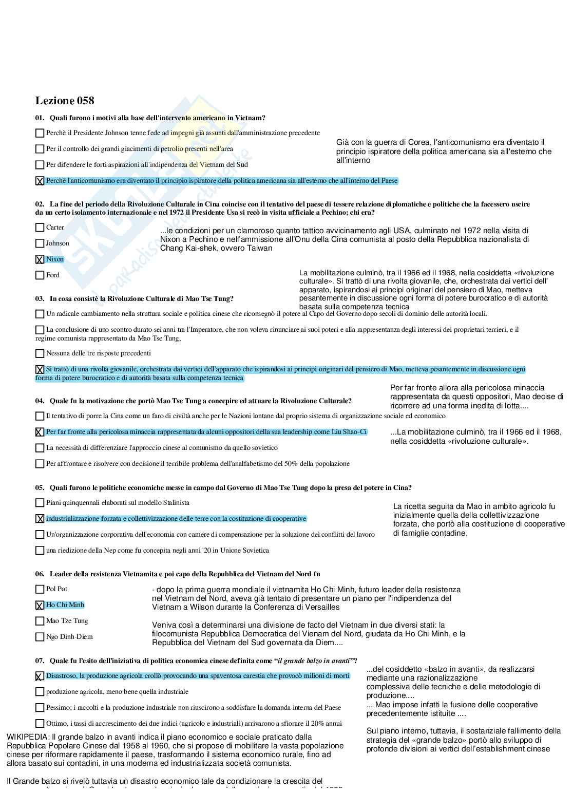 Paniere Storia contemporanea - Risposte multiple (2026) Pag. 86