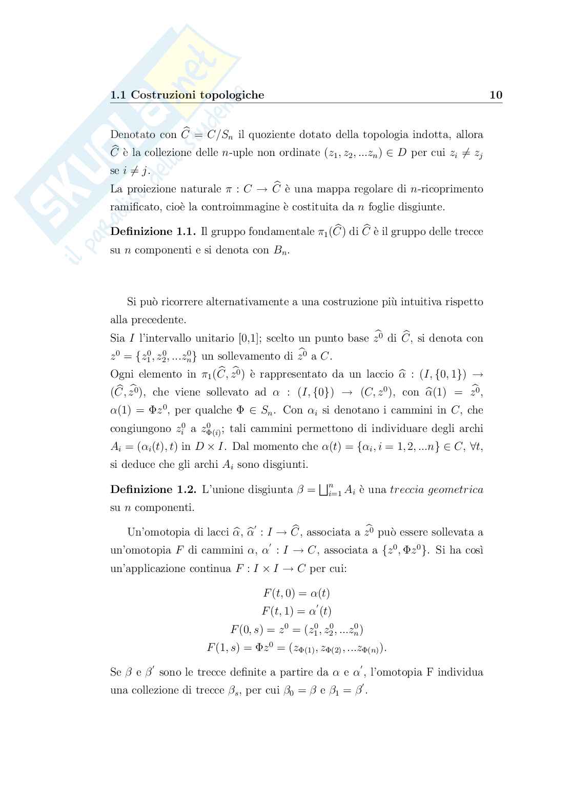 Gruppo delle trecce, sue rappresentazioni e invarianti dei nodi Pag. 11
