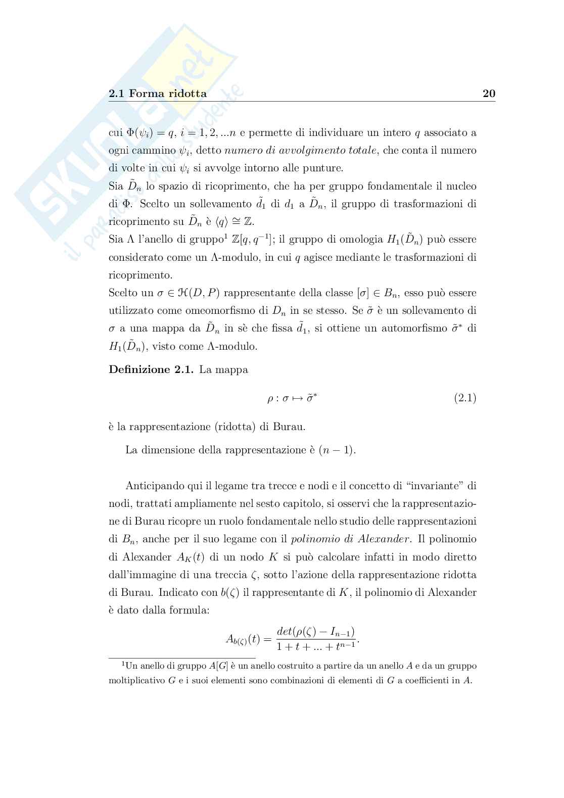 Gruppo delle trecce, sue rappresentazioni e invarianti dei nodi Pag. 21