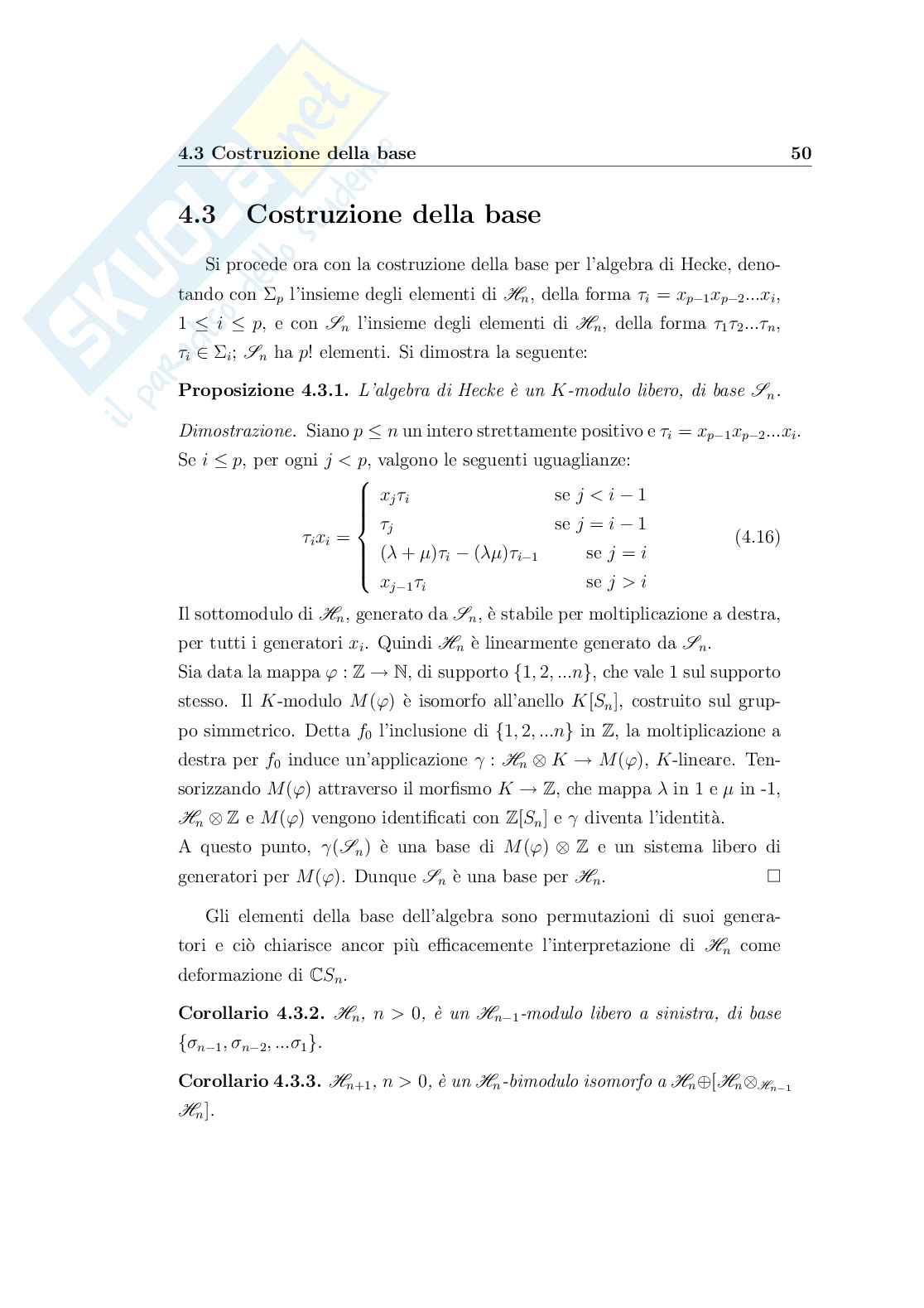 Gruppo delle trecce, sue rappresentazioni e invarianti dei nodi Pag. 51