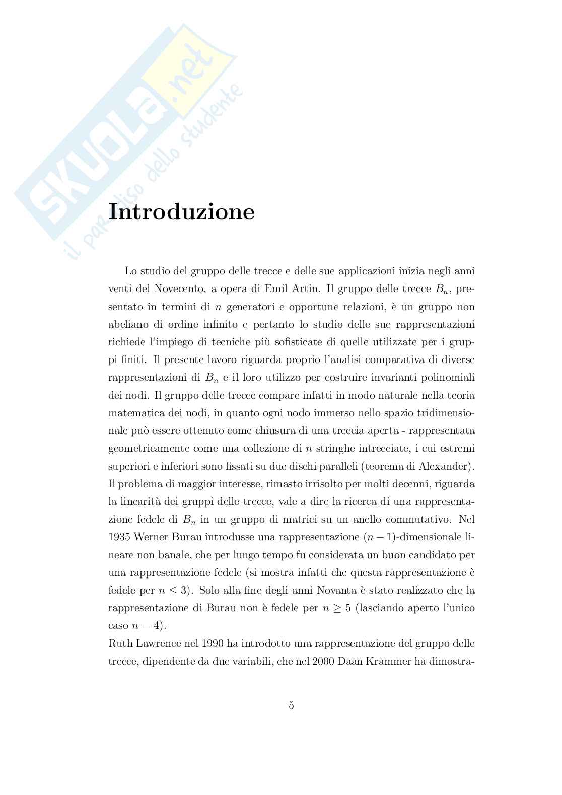 Gruppo delle trecce, sue rappresentazioni e invarianti dei nodi Pag. 6