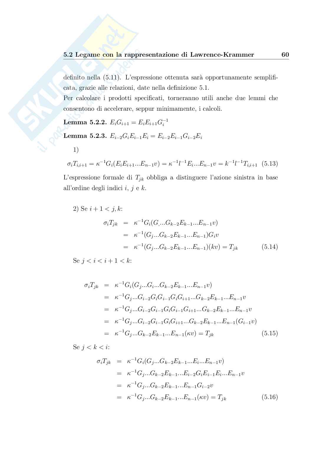 Gruppo delle trecce, sue rappresentazioni e invarianti dei nodi Pag. 61