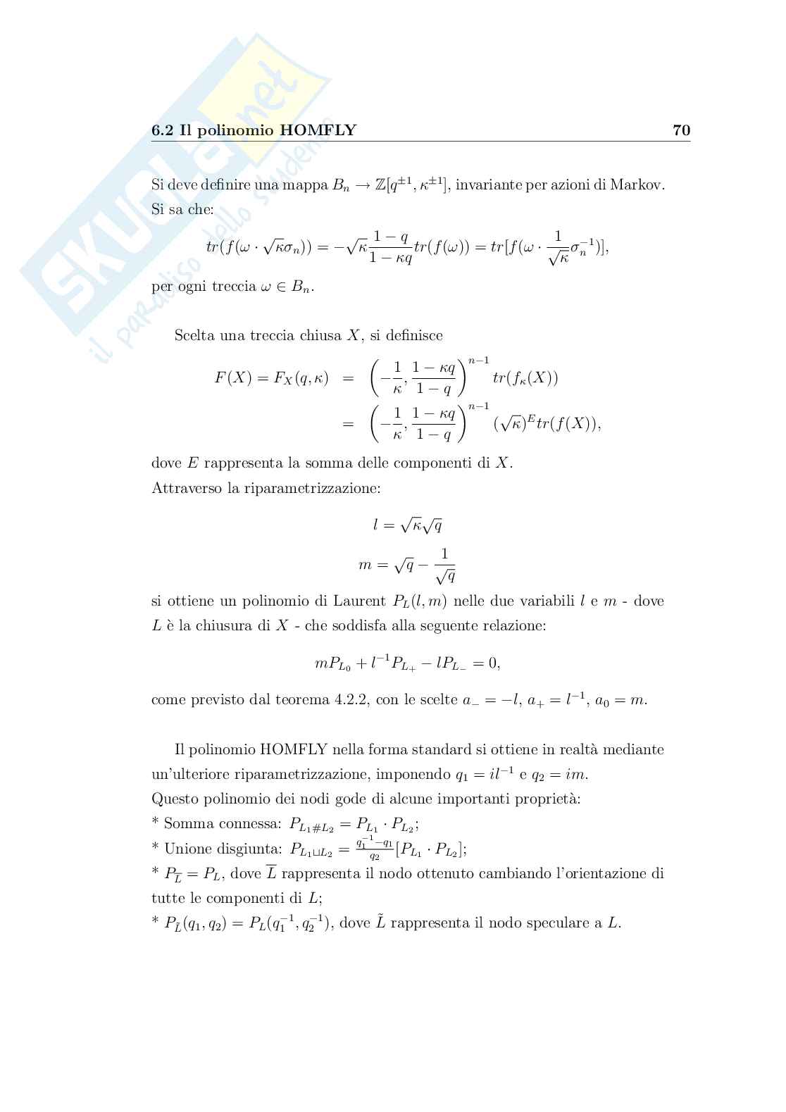 Gruppo delle trecce, sue rappresentazioni e invarianti dei nodi Pag. 71