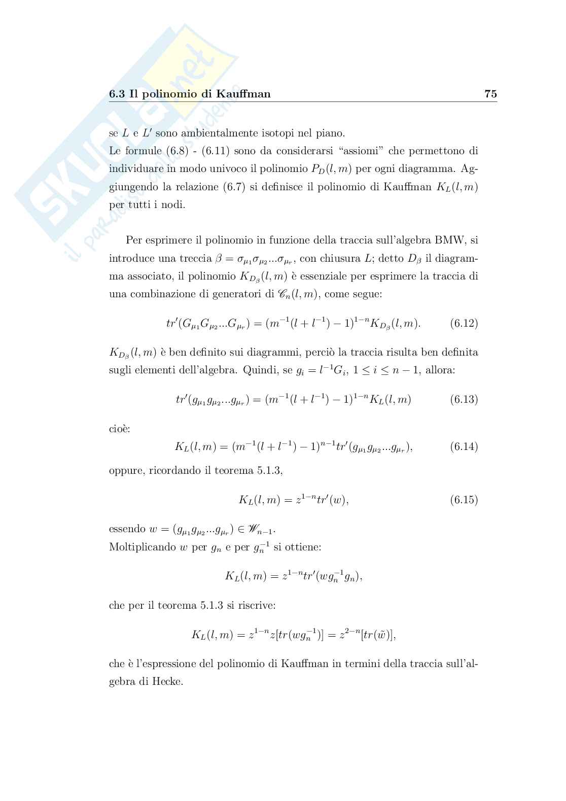 Gruppo delle trecce, sue rappresentazioni e invarianti dei nodi Pag. 76