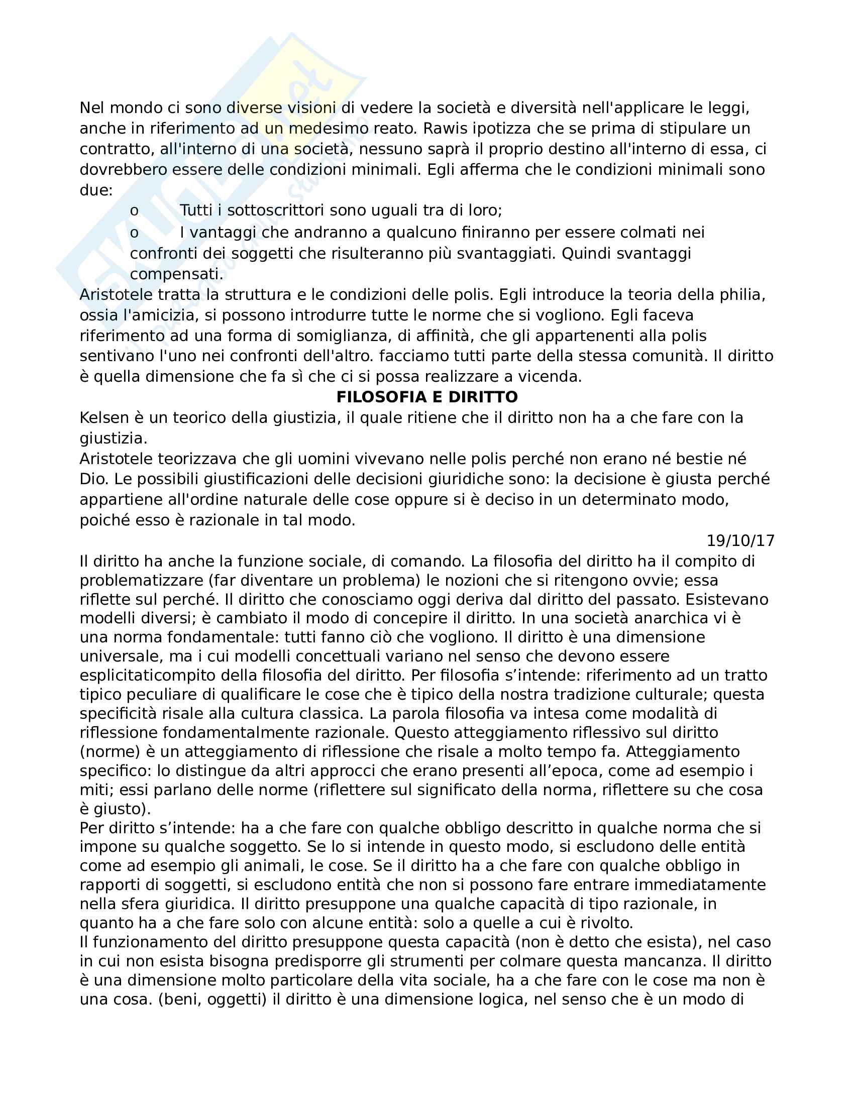 Riassunto esame filosofia del diritto, prof. Bombelli Pag. 1