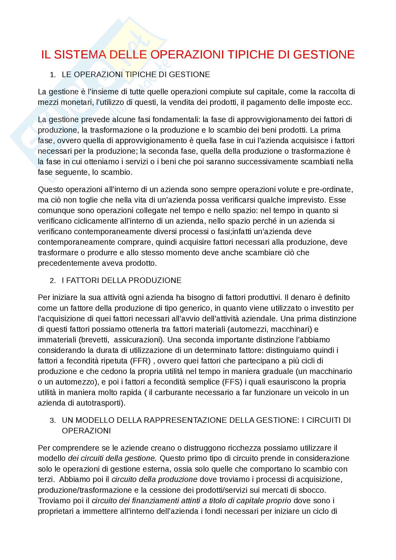 Operazioni tipiche di gestione, Economia aziendale Pag. 1