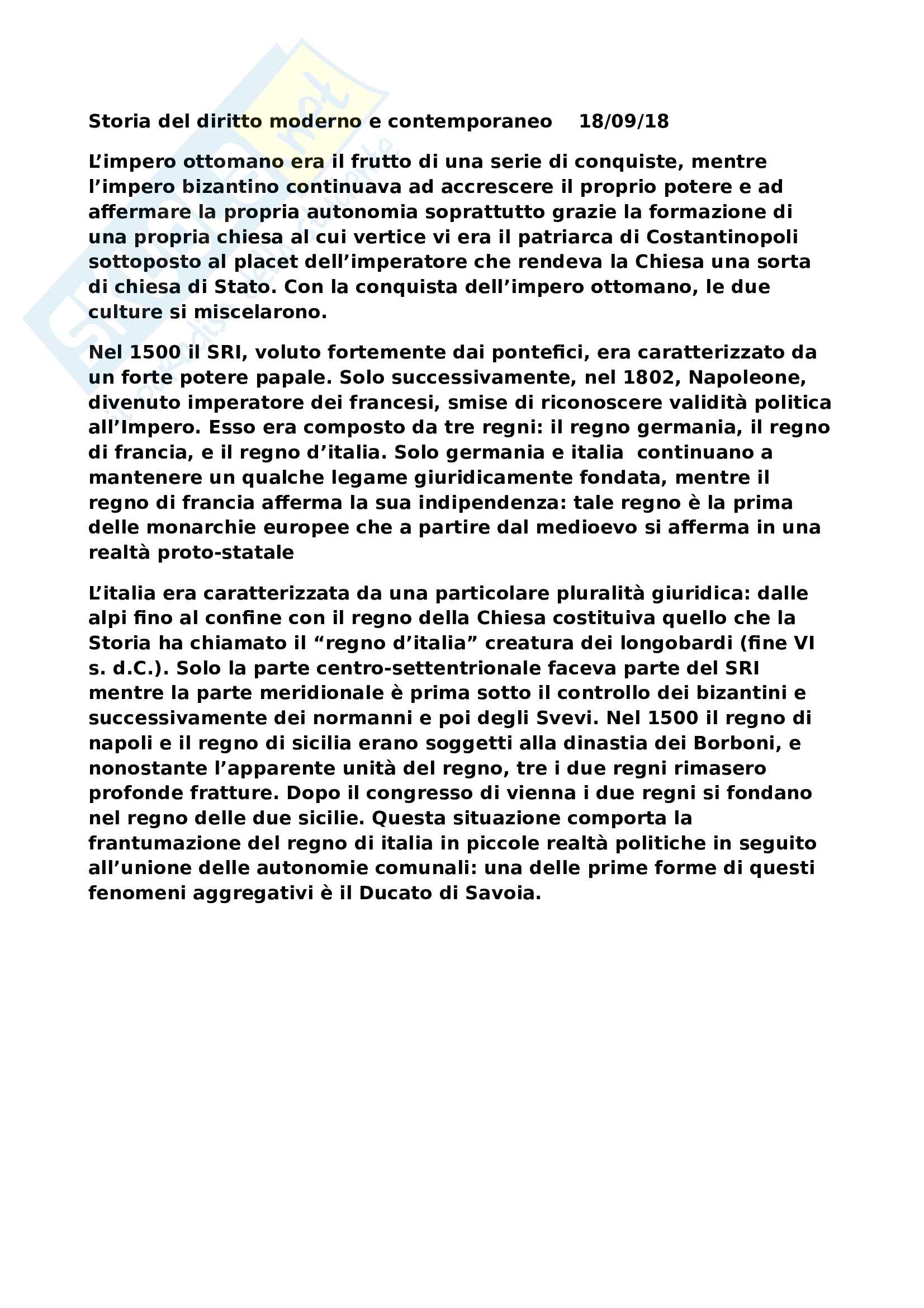 Storia del diritto moderno e contemporaneo Pag. 1