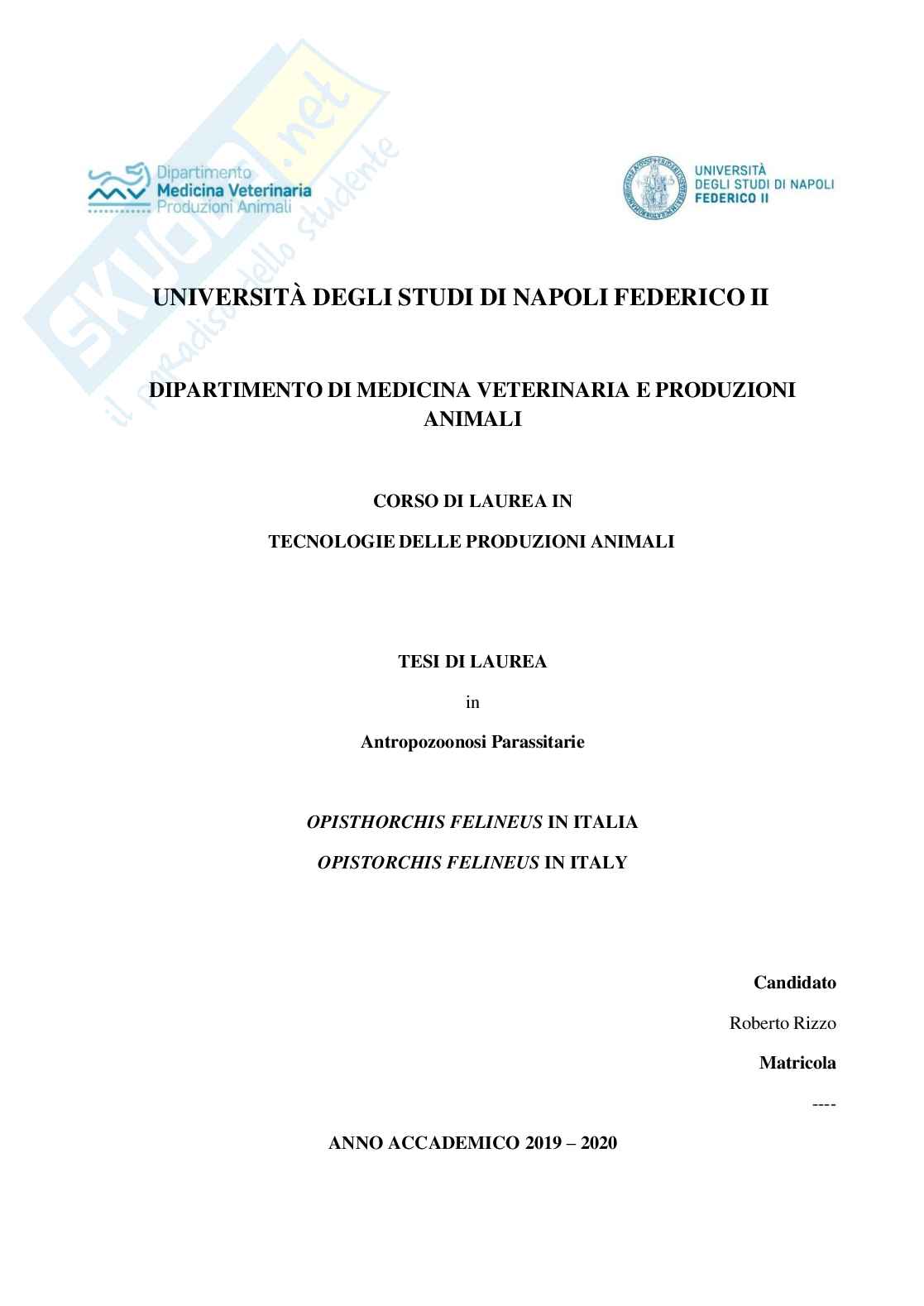 Opisthorchis felineus in Italia Pag. 1