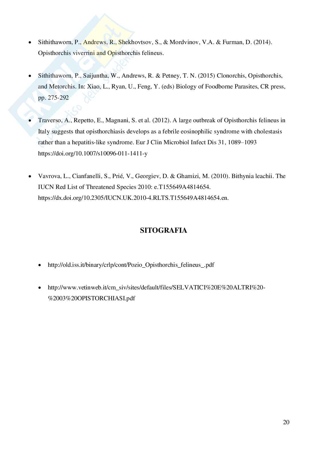 Opisthorchis felineus in Italia Pag. 21