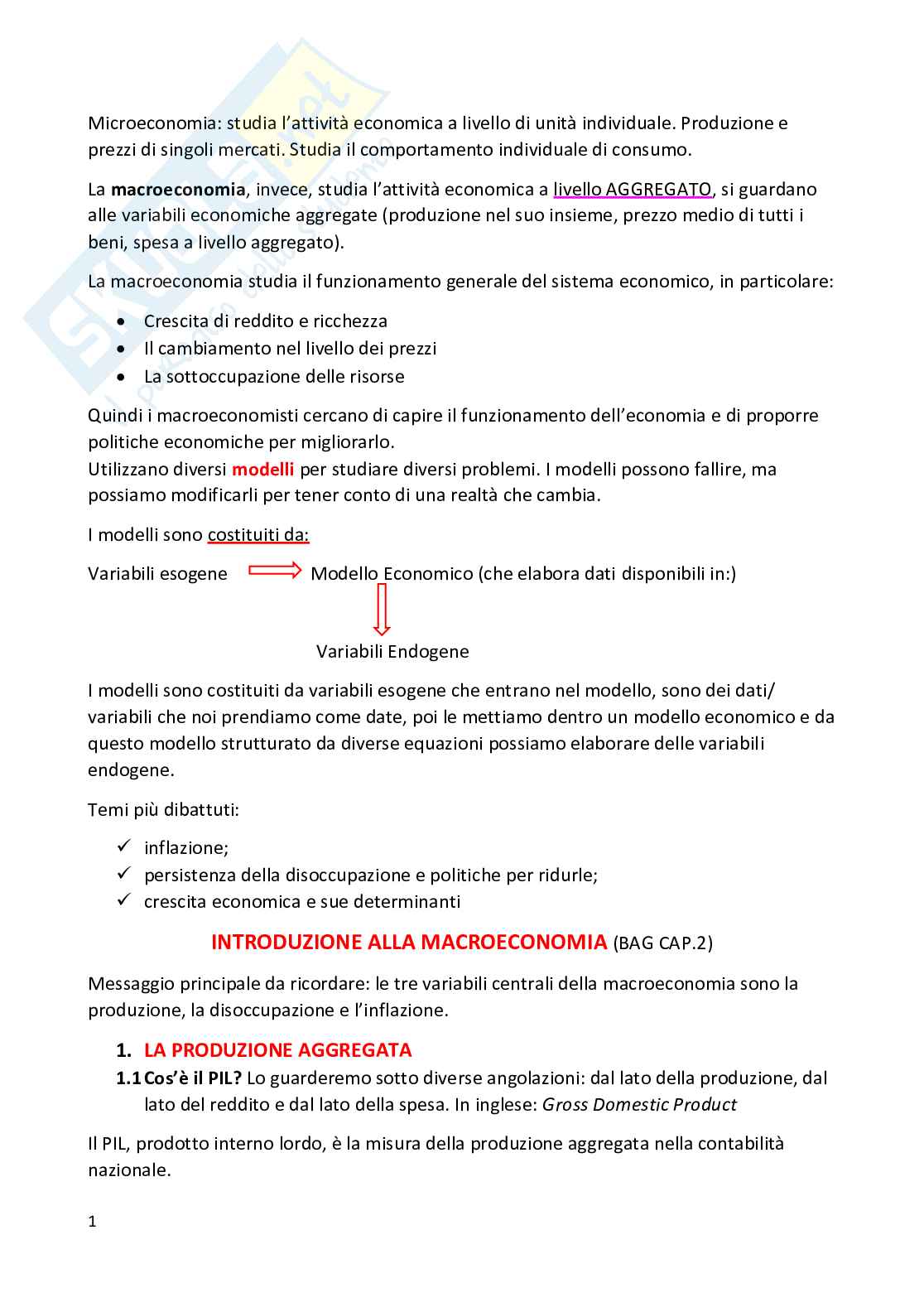Appunti di Introduzione alla macroeconomia Pag. 2