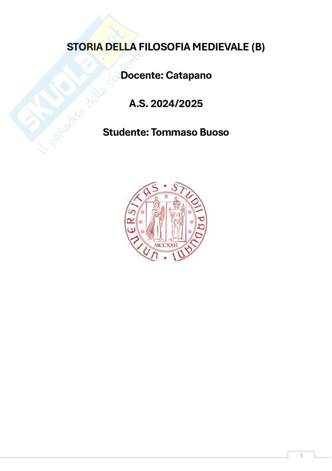 Appunti Storia della filosofia medievale (b)  Pag. 1