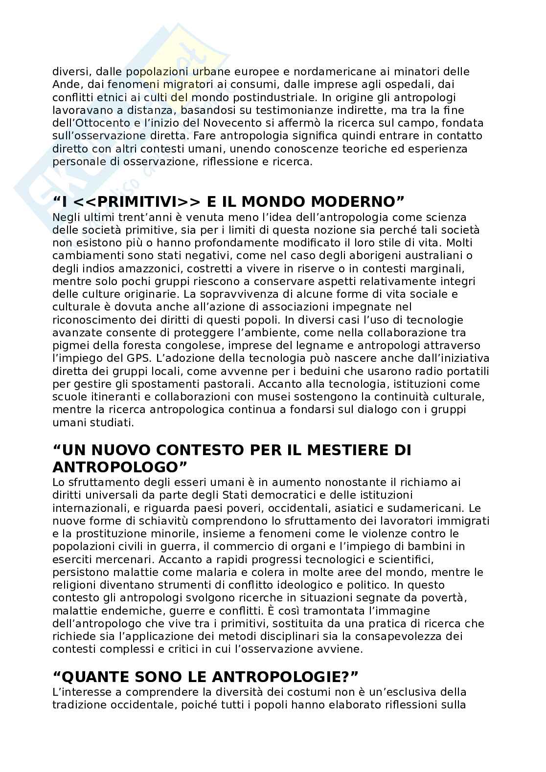 Riassunto esame Antropologia sociale e della famiglia, Prof. Parisi Rosa, libro consigliato Elementi di antropologia culturale, Fabietti Pag. 2