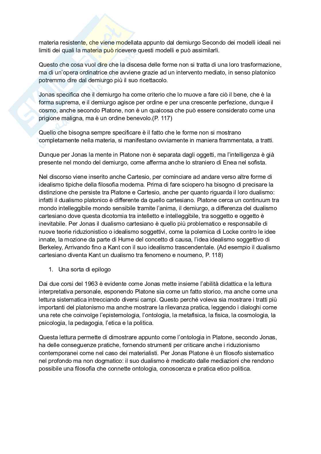 Riassunto esame Storia della filosofia antica, Prof. Spinelli Ernesto, libro consigliato Obiettivo Platone: a lezione di Hans Jonas, Spinelli Pag. 36