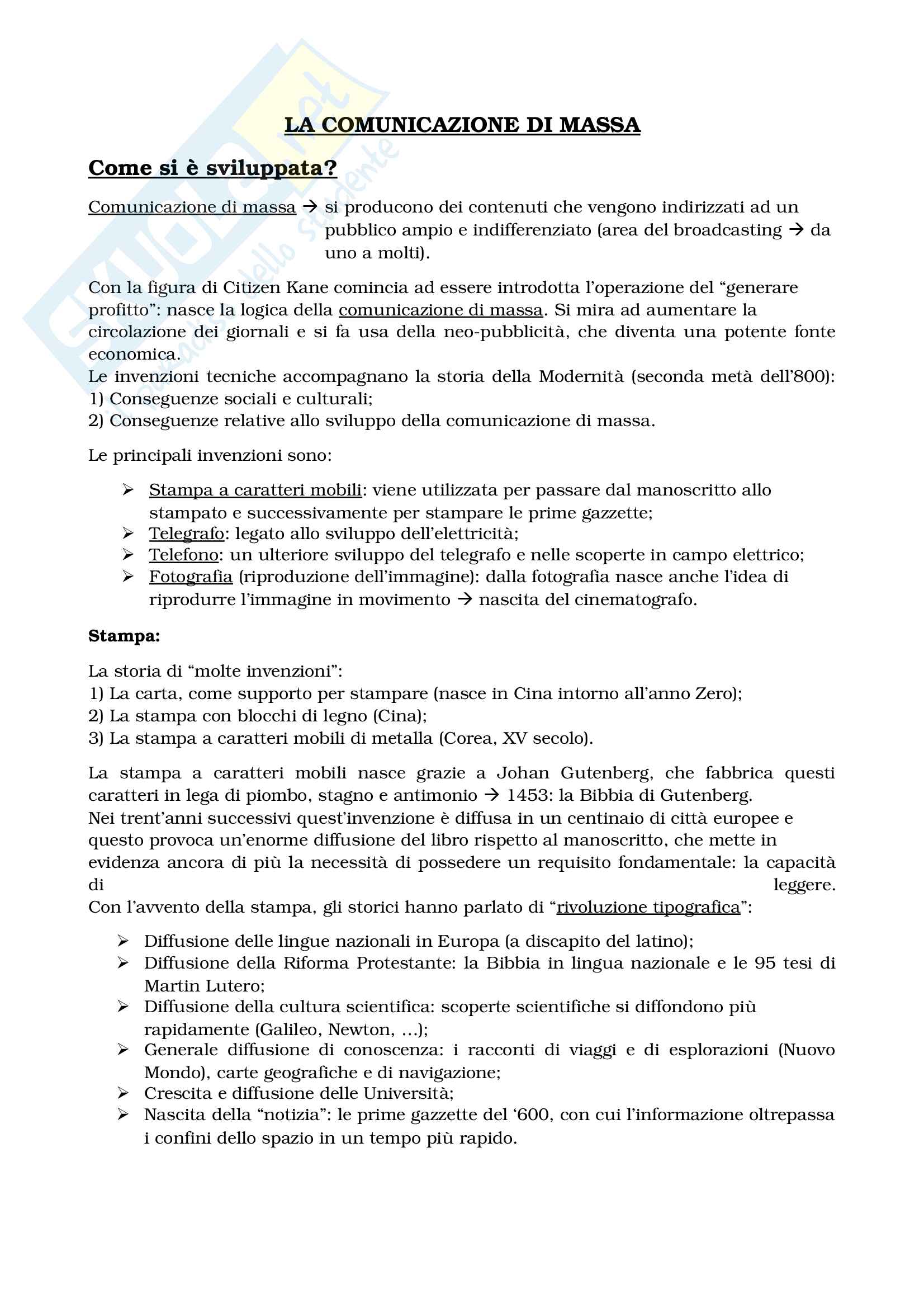 La comunicazione di massa, il suo percorso Pag. 1