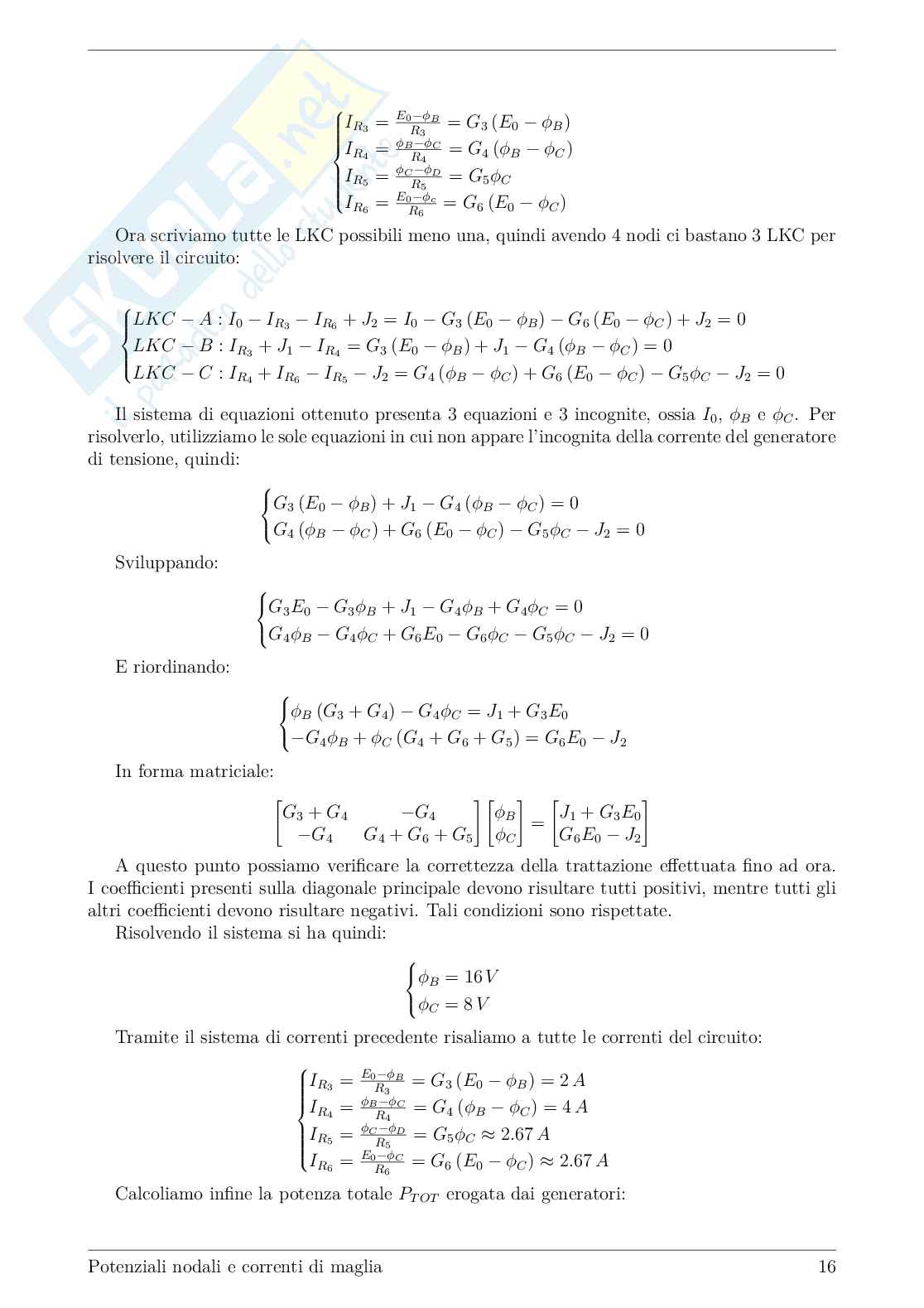 Potenziali nodali e correnti di maglia: teoria ed esercizi svolti Pag. 16