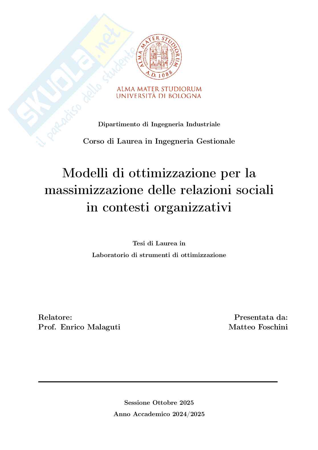 Ottimizzazione delle reti sociali in contesti organizzativi  Pag. 1
