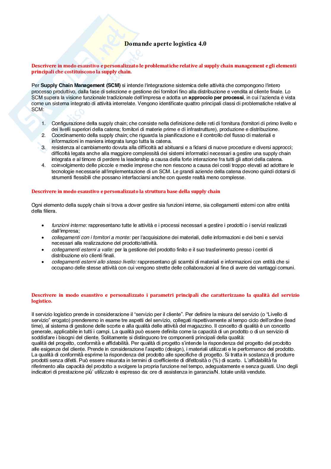 Logistica 4.0 - Domande aperte Pag. 1