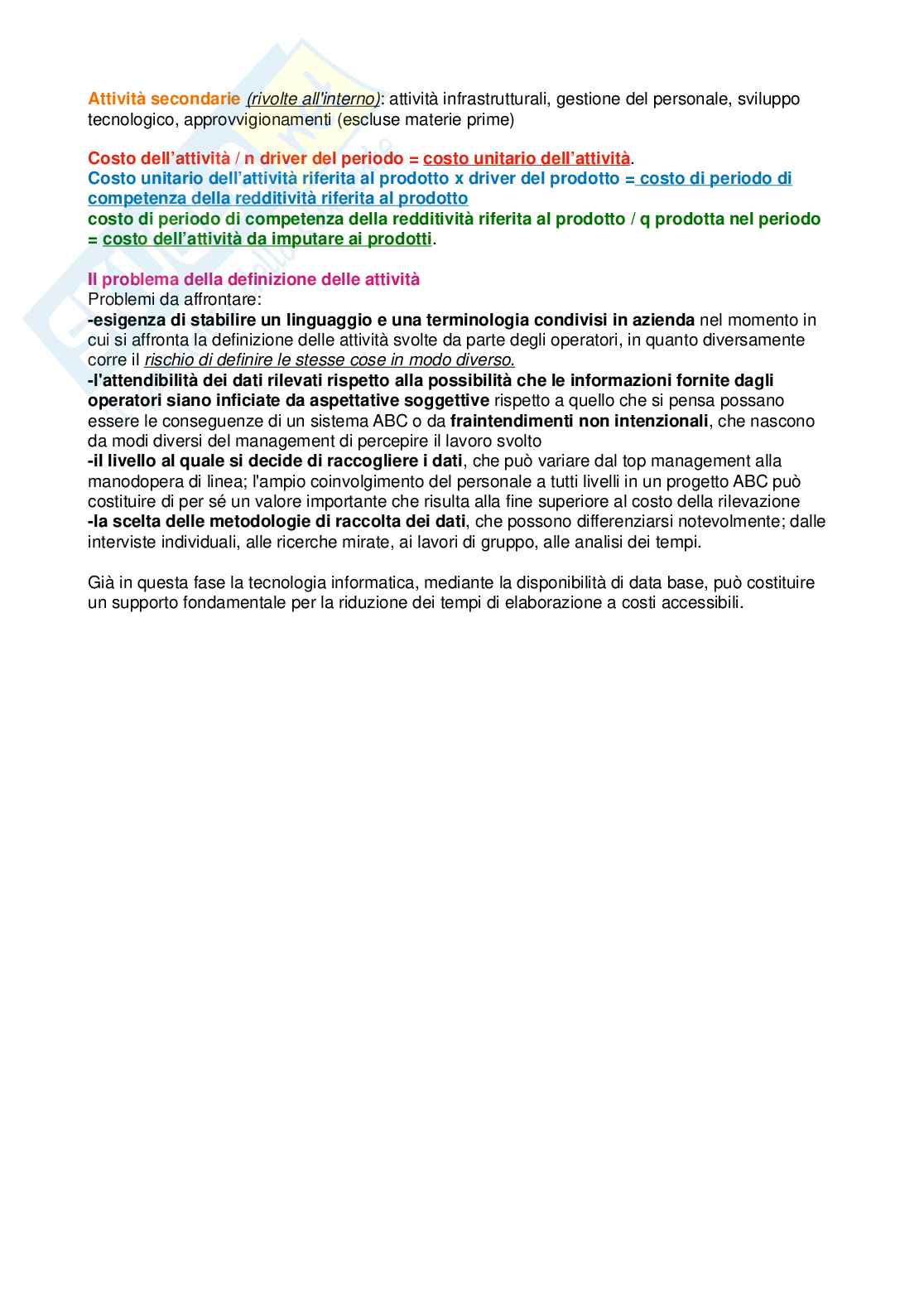 Riassunto esame Controllo di gestione, Prof. Lucianetti Lorenzo, libro consigliato Cost Management, Sistemi manageriali di programmazione e controllo, Cinquini, Brusa Pag. 46