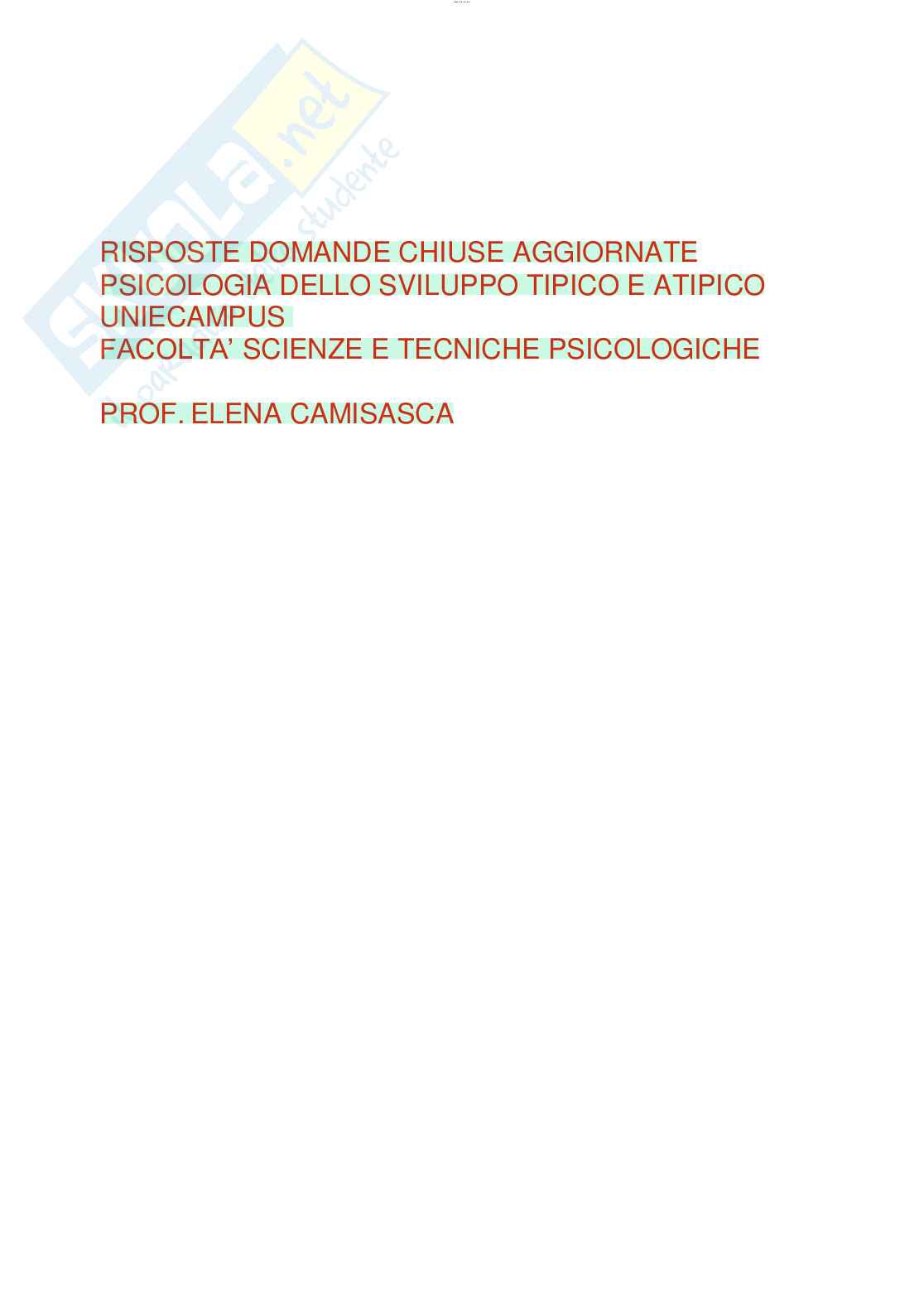 Risposte domande chiuse Psicologia dello sviluppo tipico e atipico aggiornate al 2023 Pag. 1