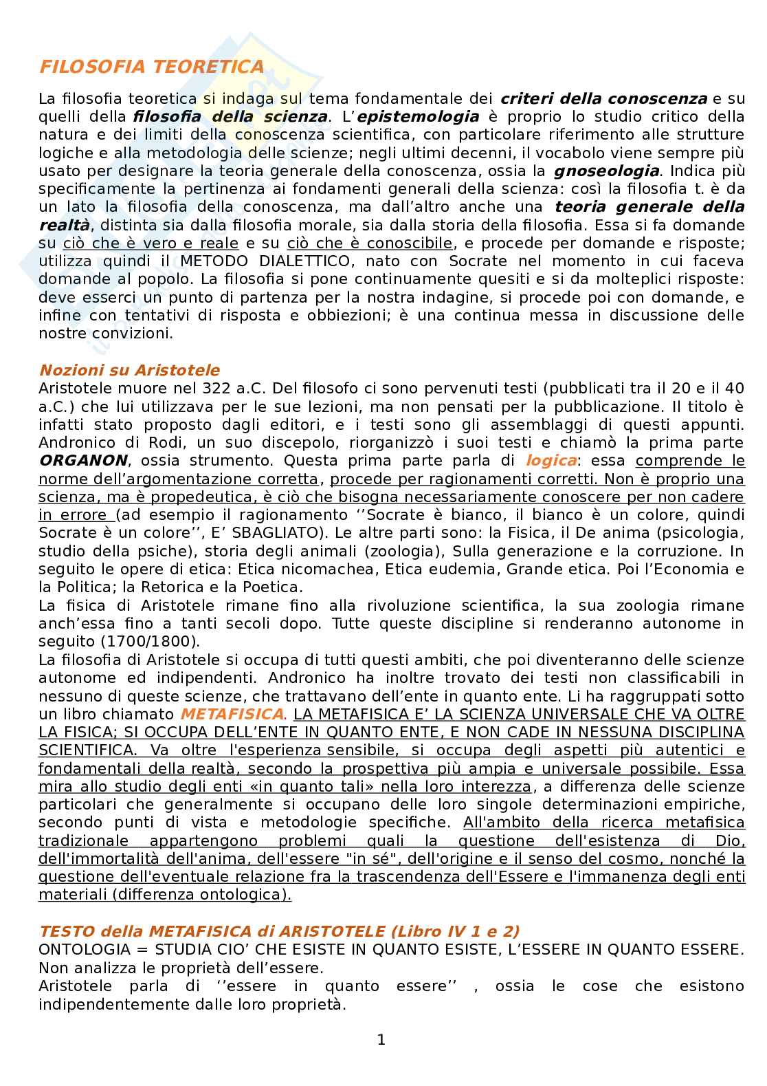 Riassunto esame Filosofia teoretica, Prof. Raspa Venanzio, libro consigliato Critica della ragion pura, Immanuel Kant Pag. 1