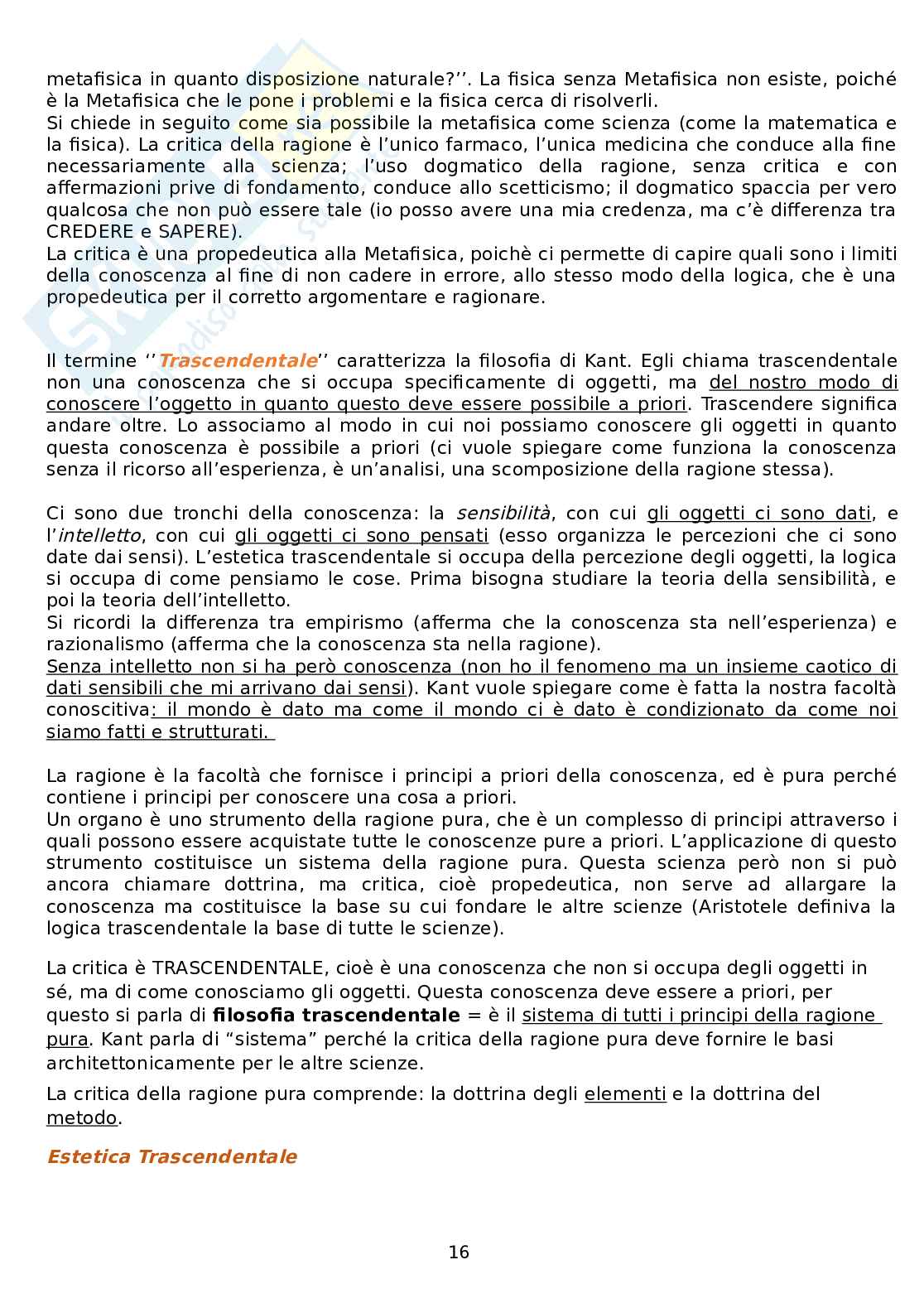 Riassunto esame Filosofia teoretica, Prof. Raspa Venanzio, libro consigliato Critica della ragion pura, Immanuel Kant Pag. 16