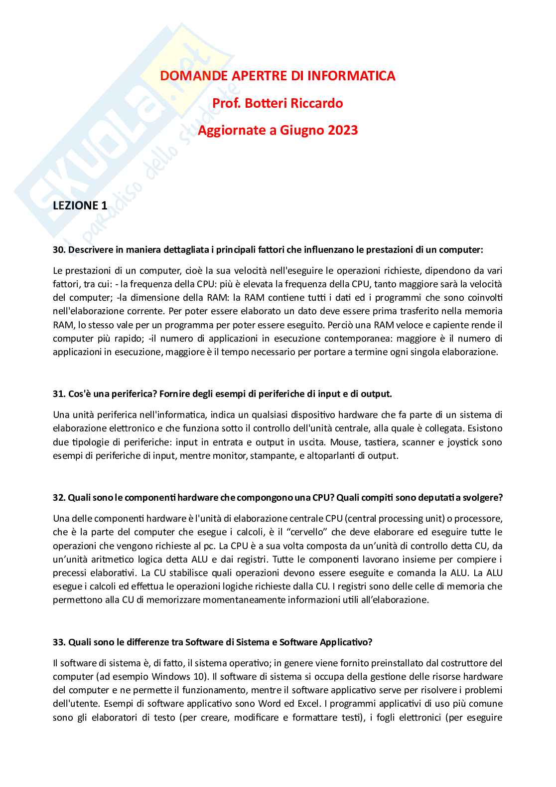 Domande aperte di Informatica Pag. 1