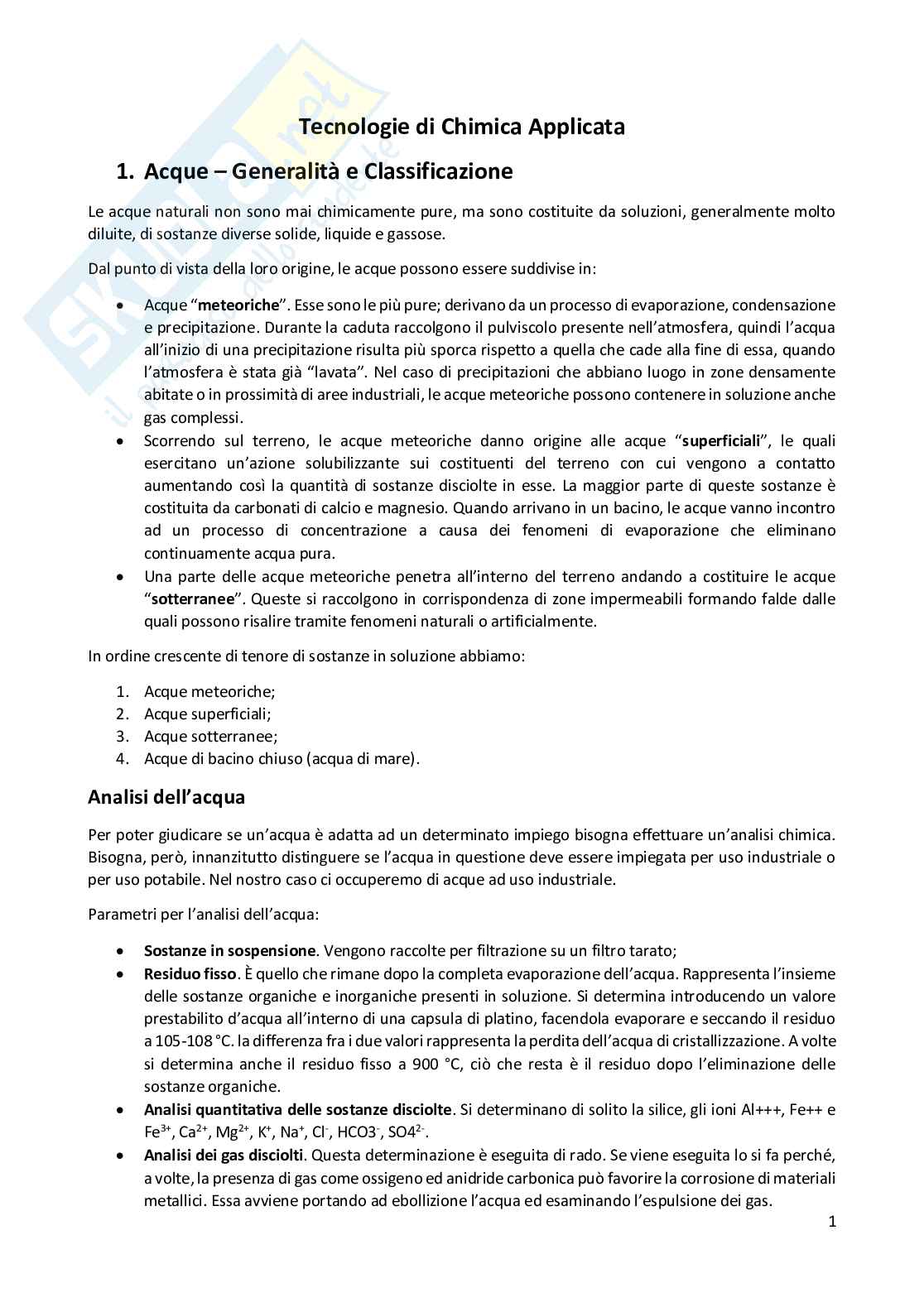 Tecnologie di chimica applicata Pag. 1