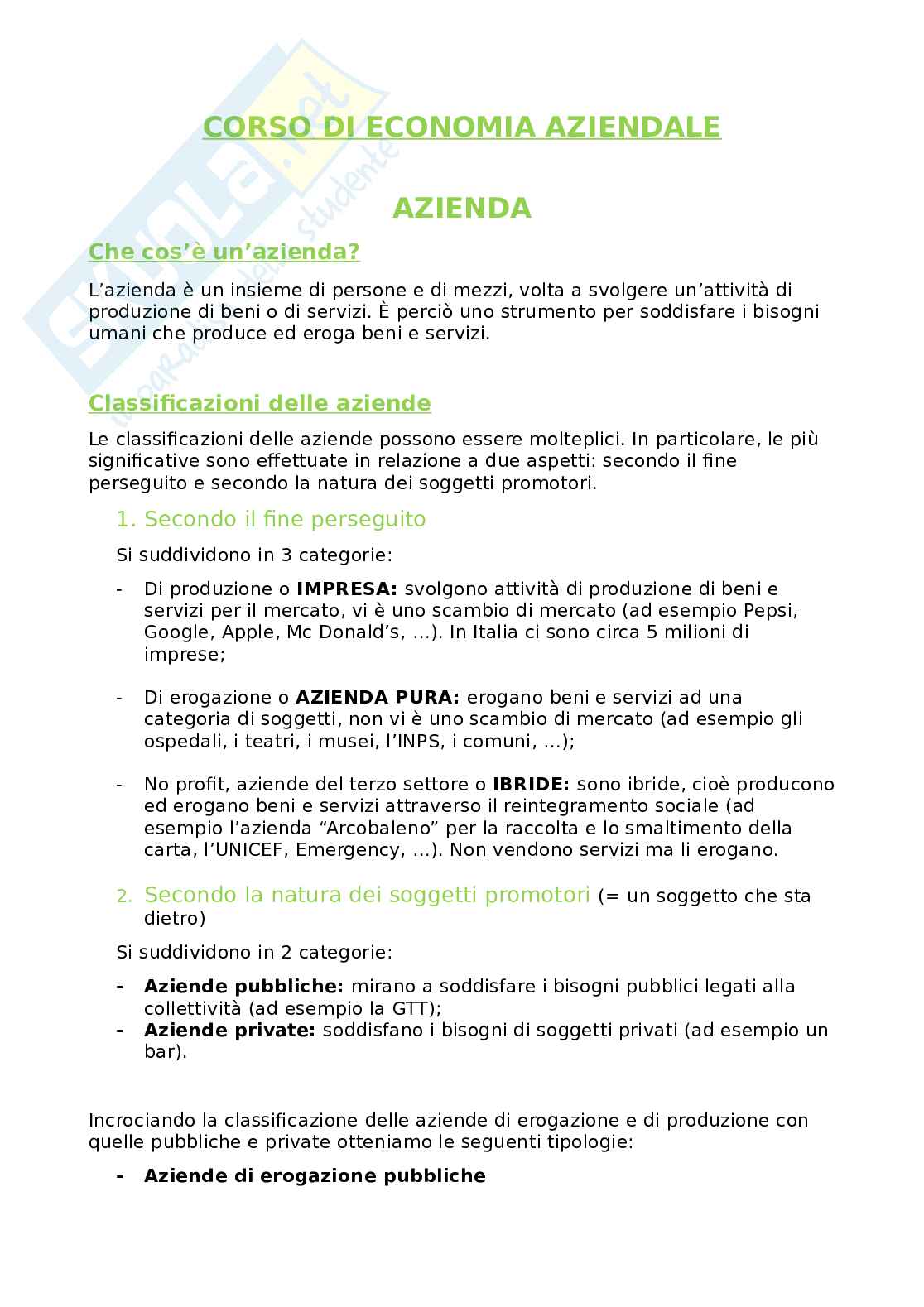Appunti Economia aziendale, corso A Pag. 1