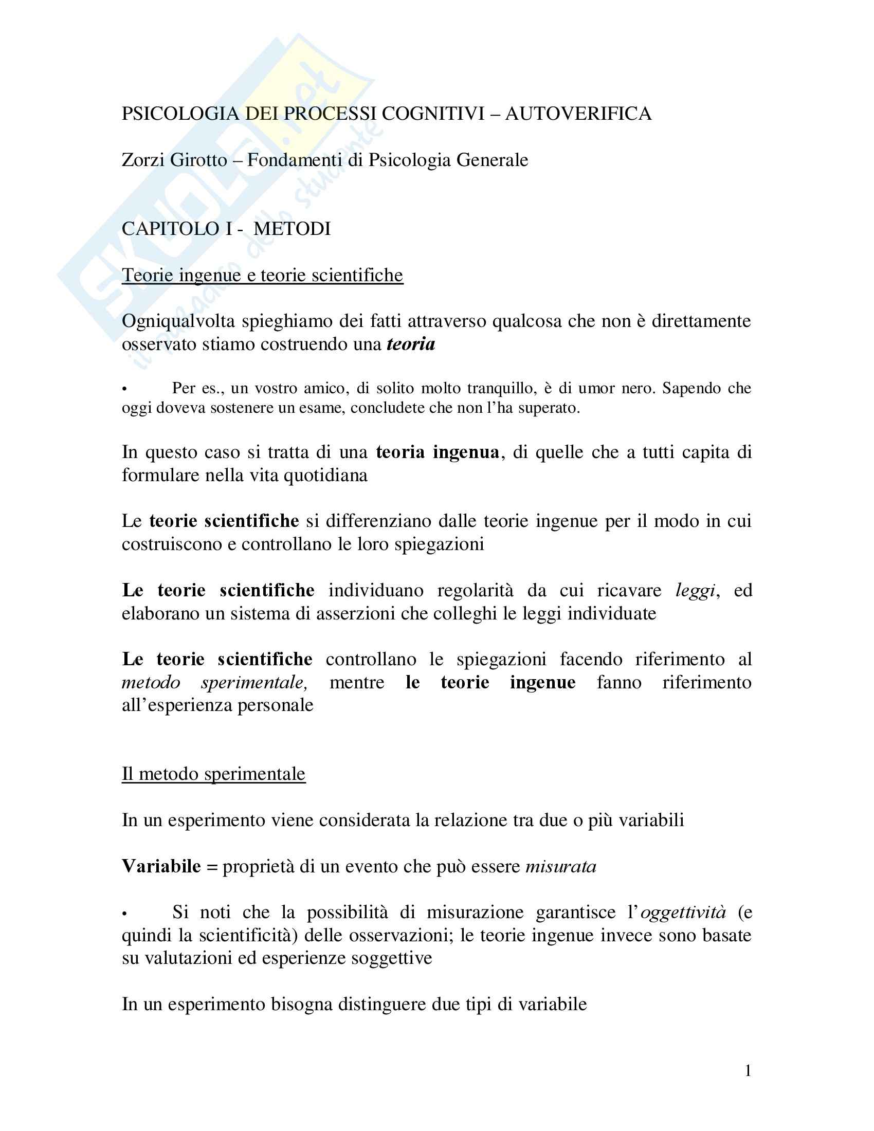 Fondamenti di Psicologia Generale – Autoverifica Pag. 1