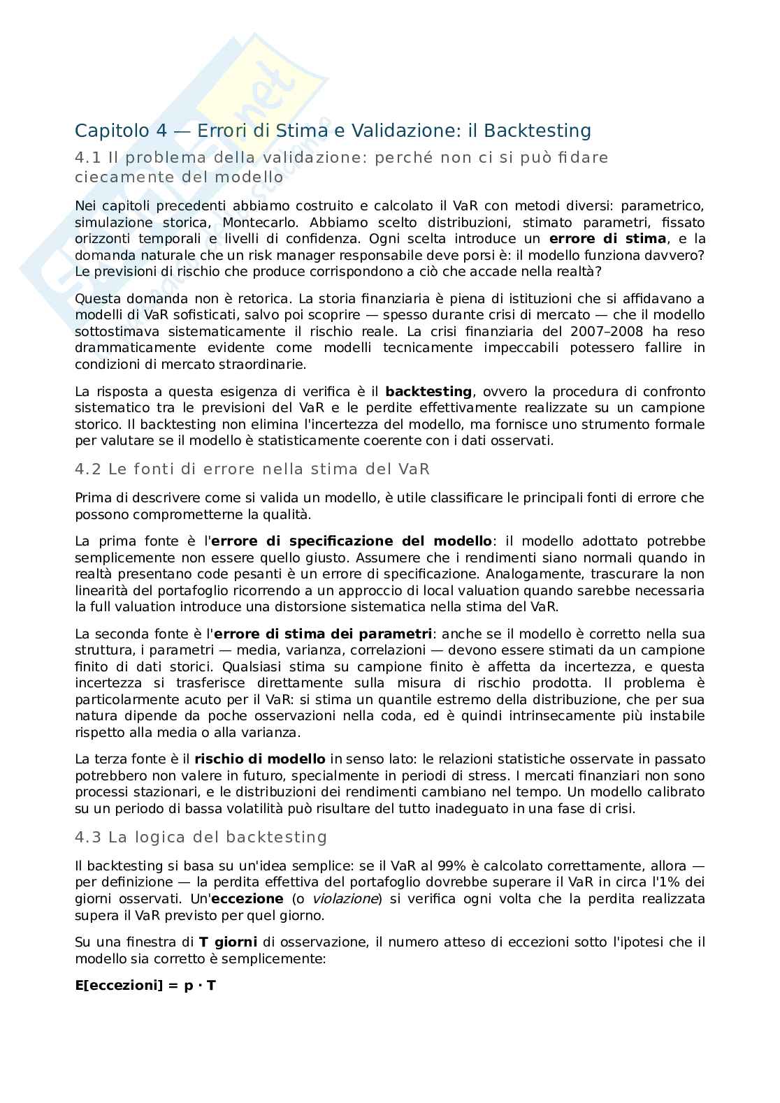 Introduzione alla misura dei rischi finanziari Pag. 11