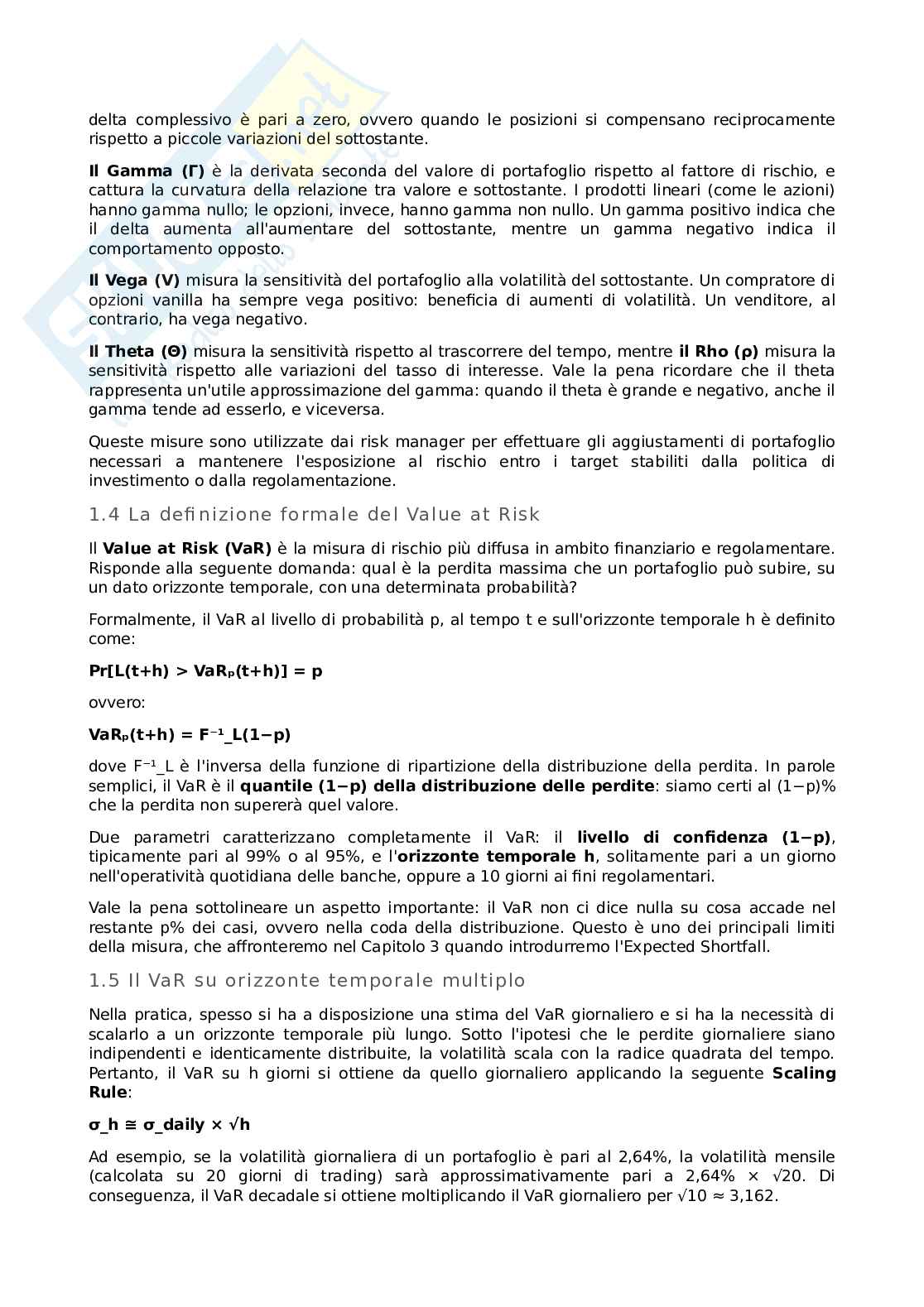 Introduzione alla misura dei rischi finanziari Pag. 2