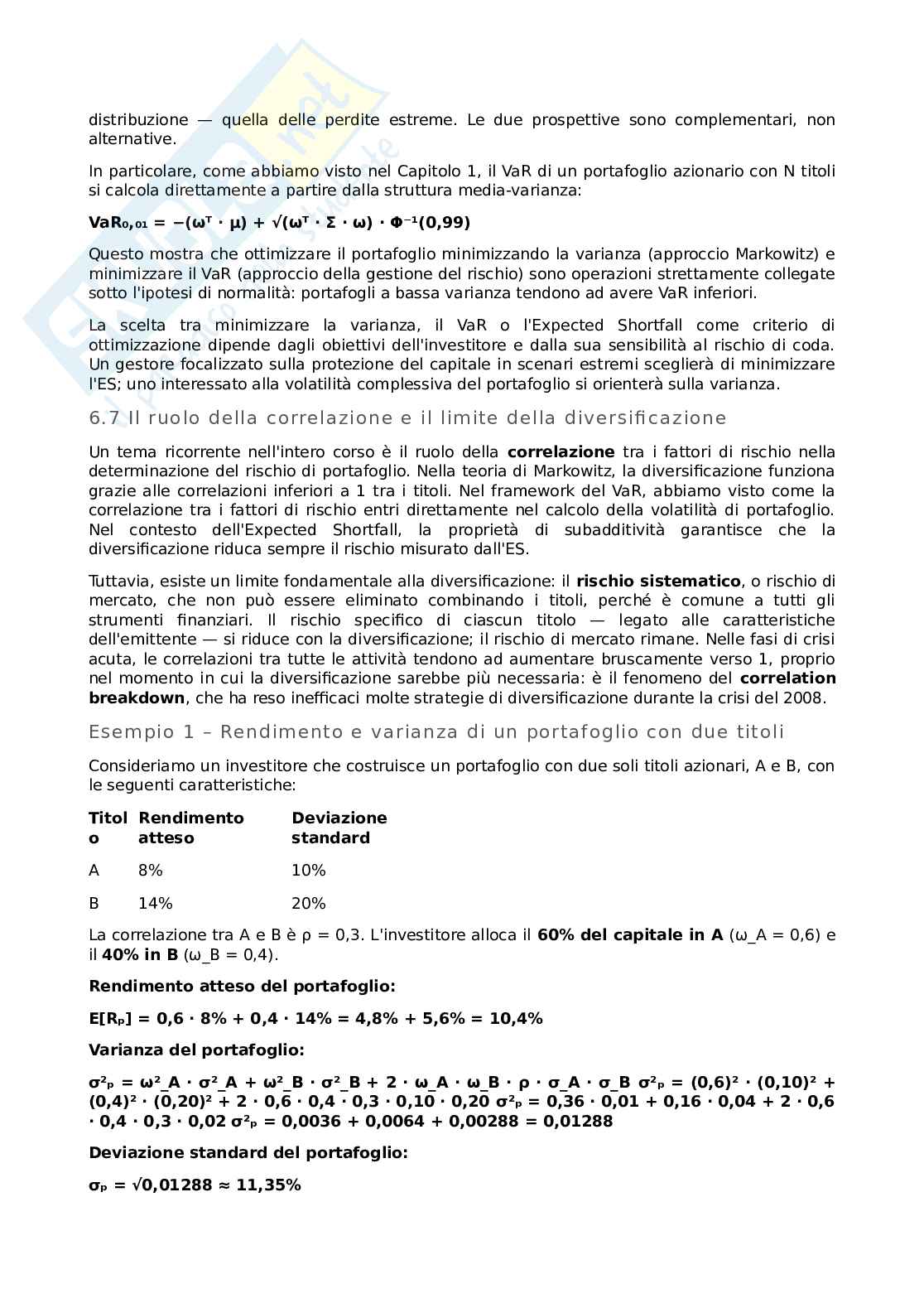 Introduzione alla misura dei rischi finanziari Pag. 21