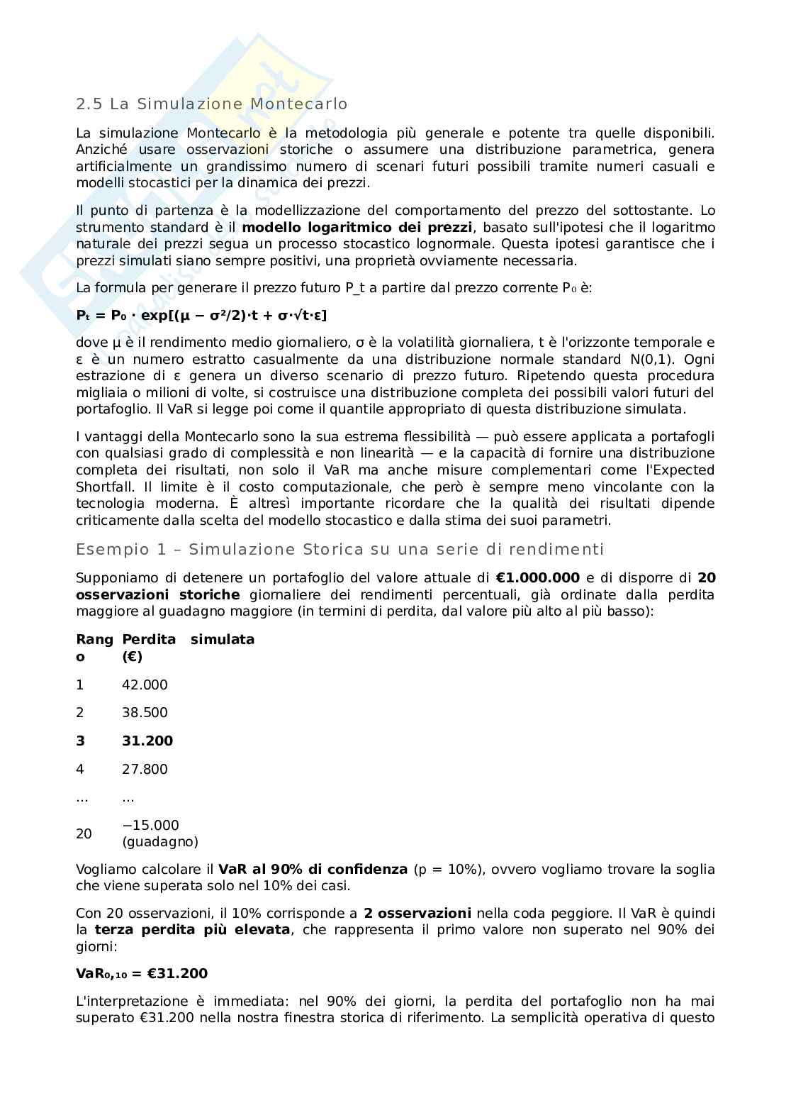 Introduzione alla misura dei rischi finanziari Pag. 6